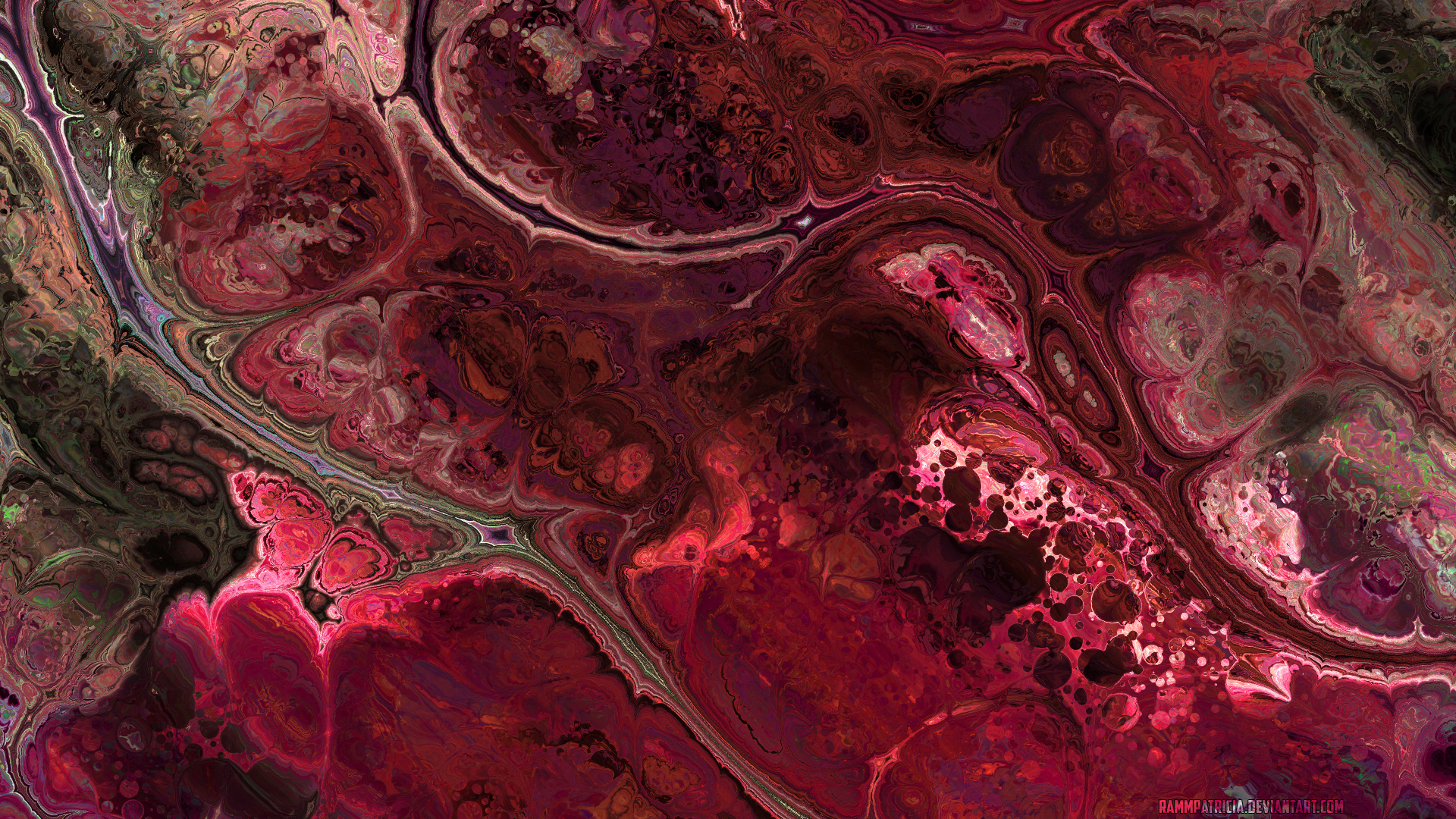Abstract RammPatricia Digital Art Flesh Fluid Bubbles Watermarked Red 1920x1080