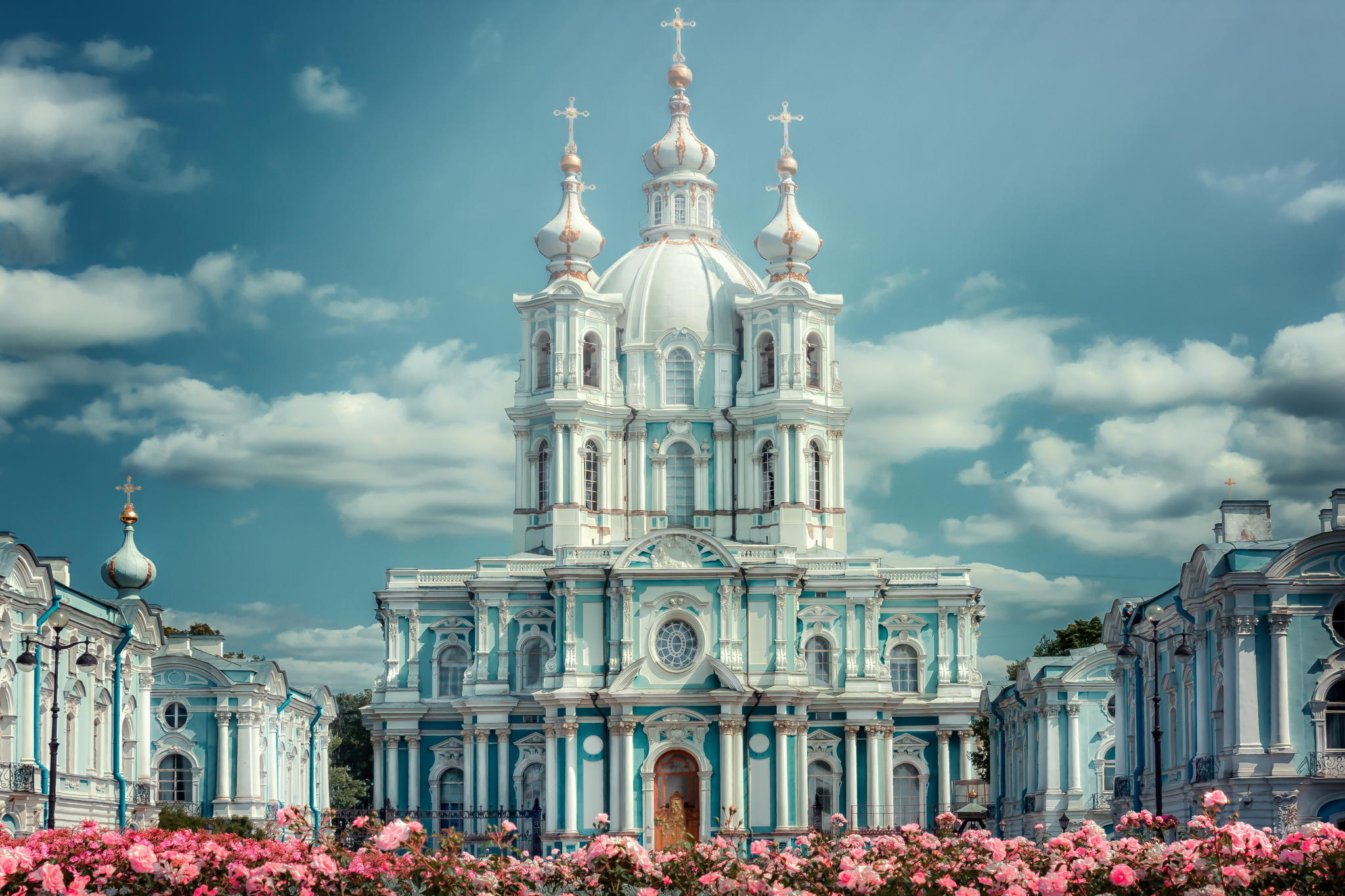 Religious Building Dome Flower Russia Pink Flower Smolny Convent Architecture 2048x1365