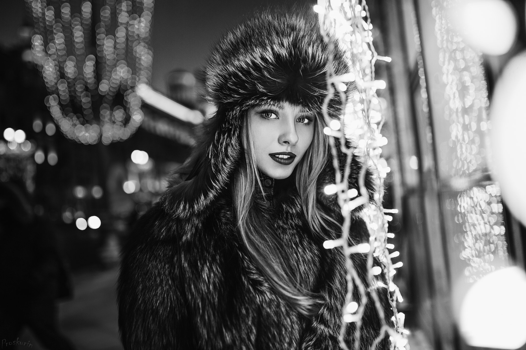 Ivan Proskurin Women Model Monochrome Face Portrait Women Outdoors 500px Alice Tarasenko Fur Coats C 2048x1366