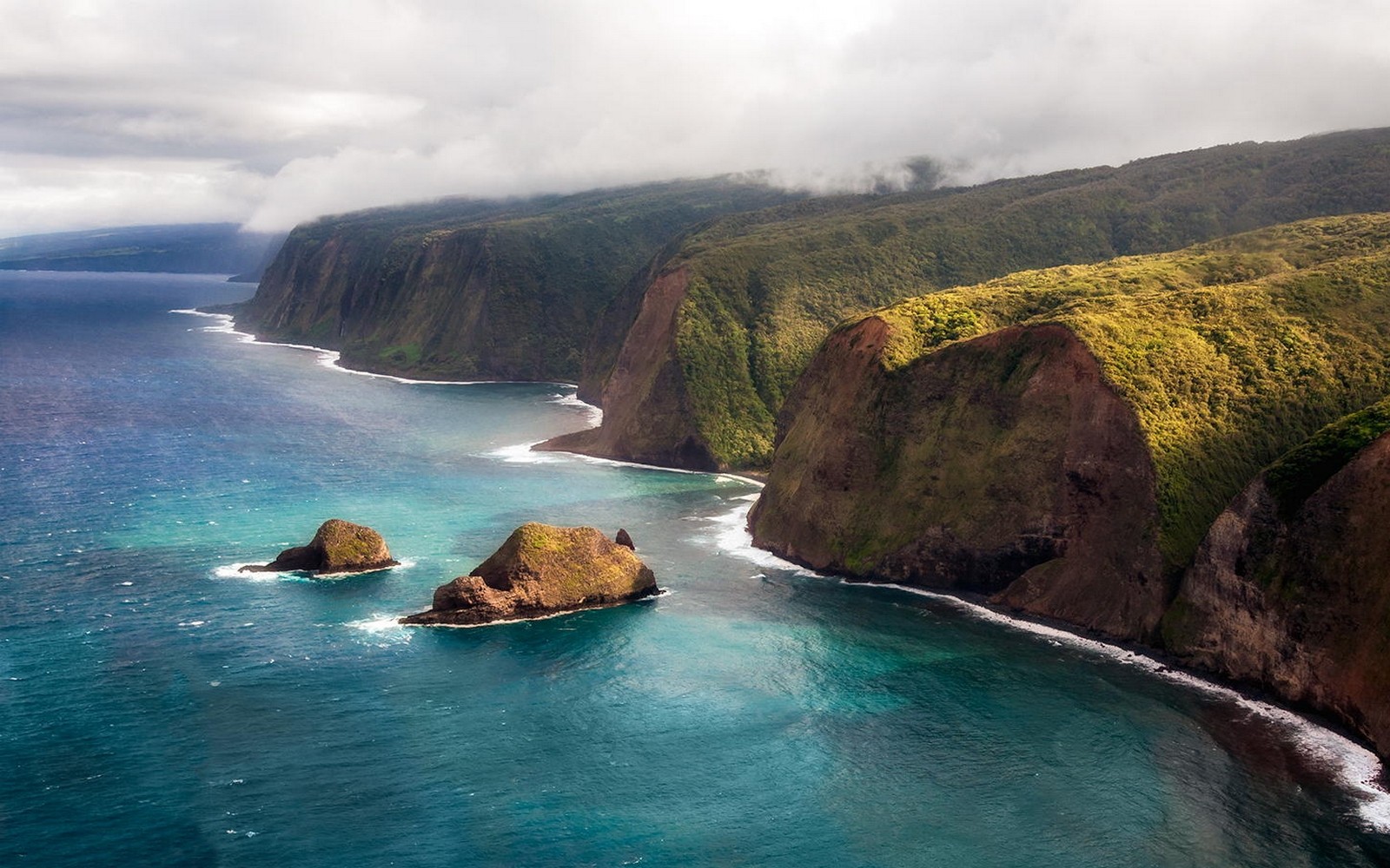 Nature Landscape Coast Cliff Island Sea Clouds Mountains Kauai Aerial View 1600x1000