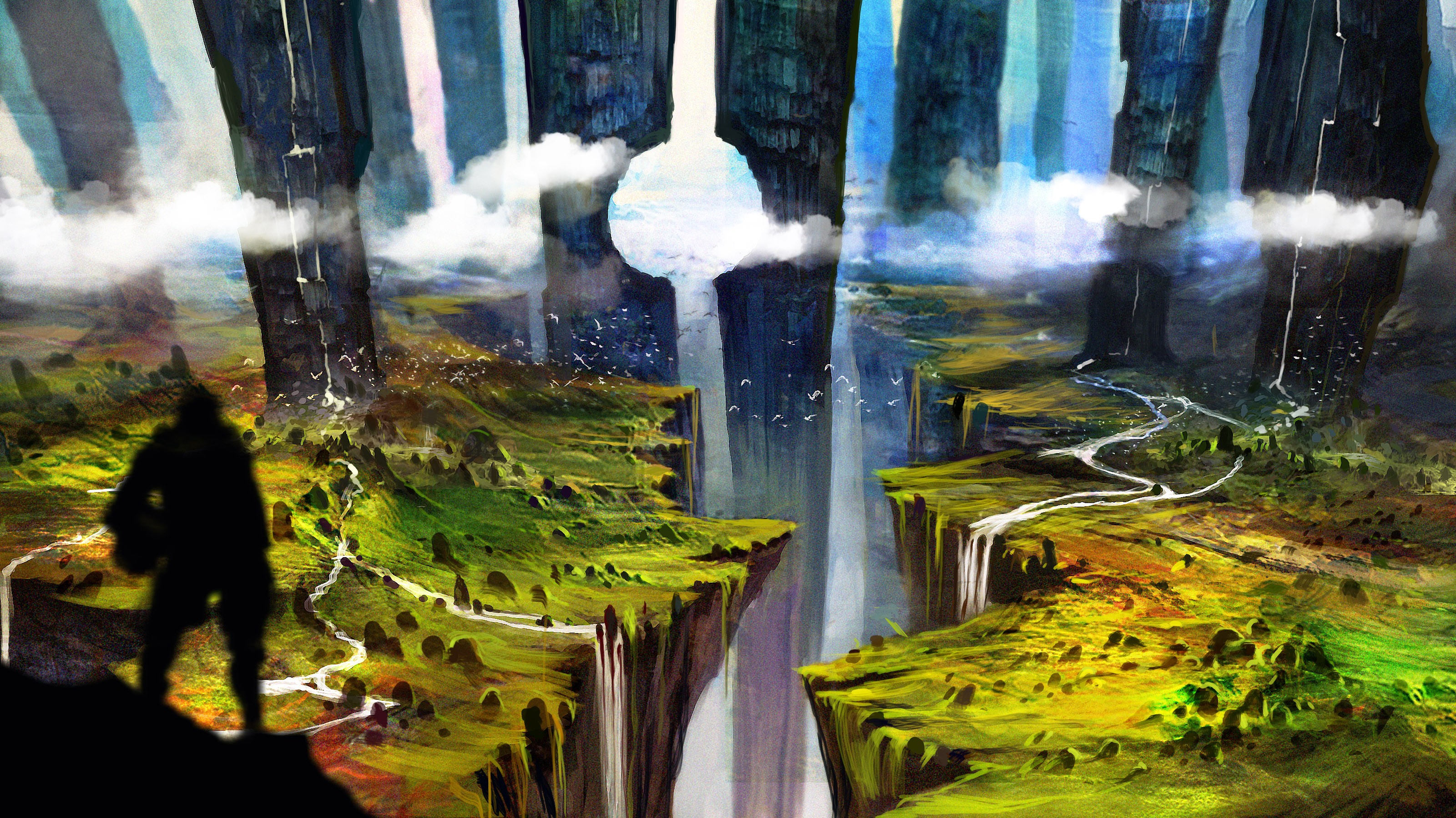 Knight Ravine Water Pillar Clouds Hills 3200x1800