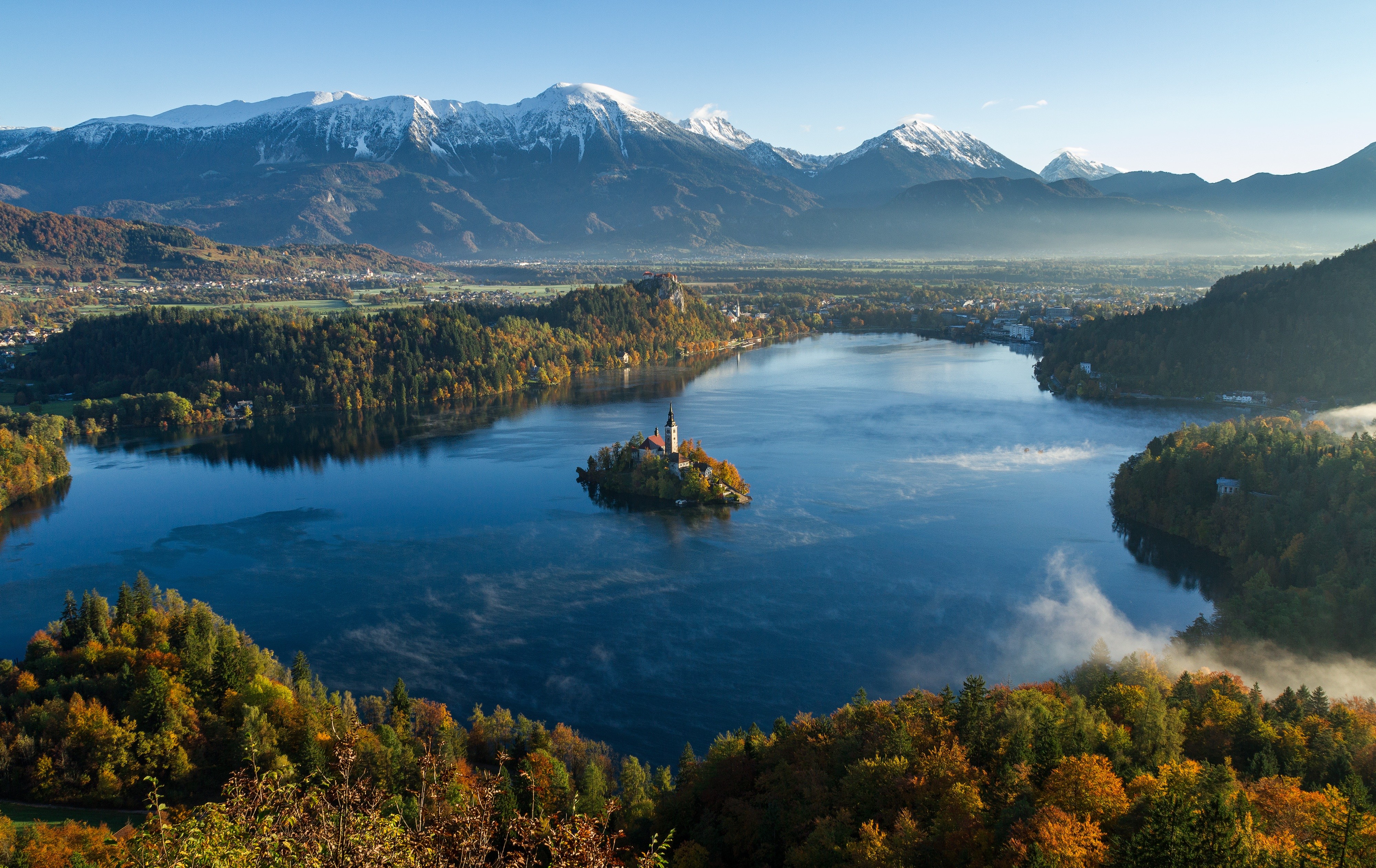 Castle River Mountains Slovenia Lake Bled Church Without People 4000x2525