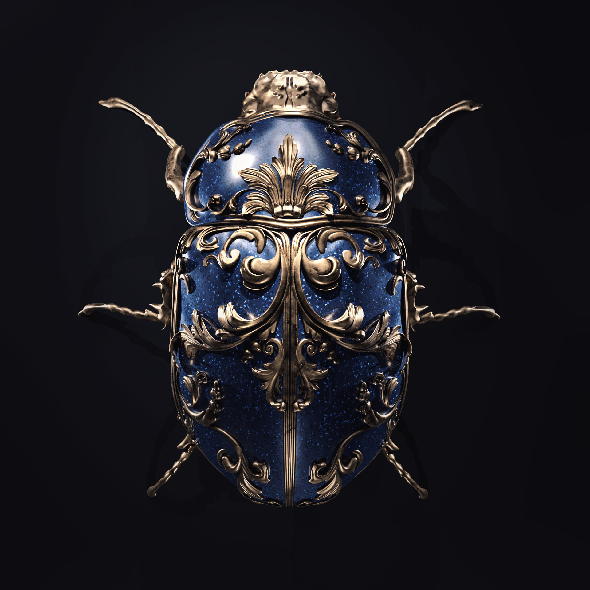 Sasha Vinogradova Jewel 3D Render Insect Bug Ornamented Copper Black Background Beetle 1920x1920
