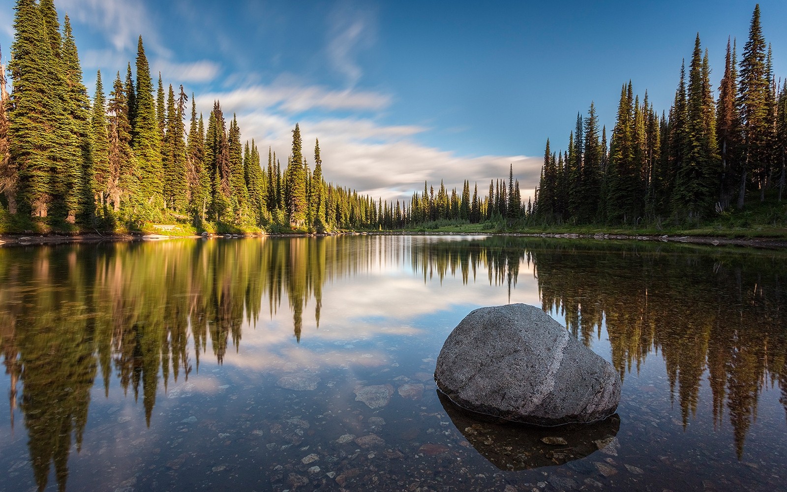 Landscape Nature Lake Sunset Forest Water Reflection Trees British Columbia Canada Calm 1600x1000
