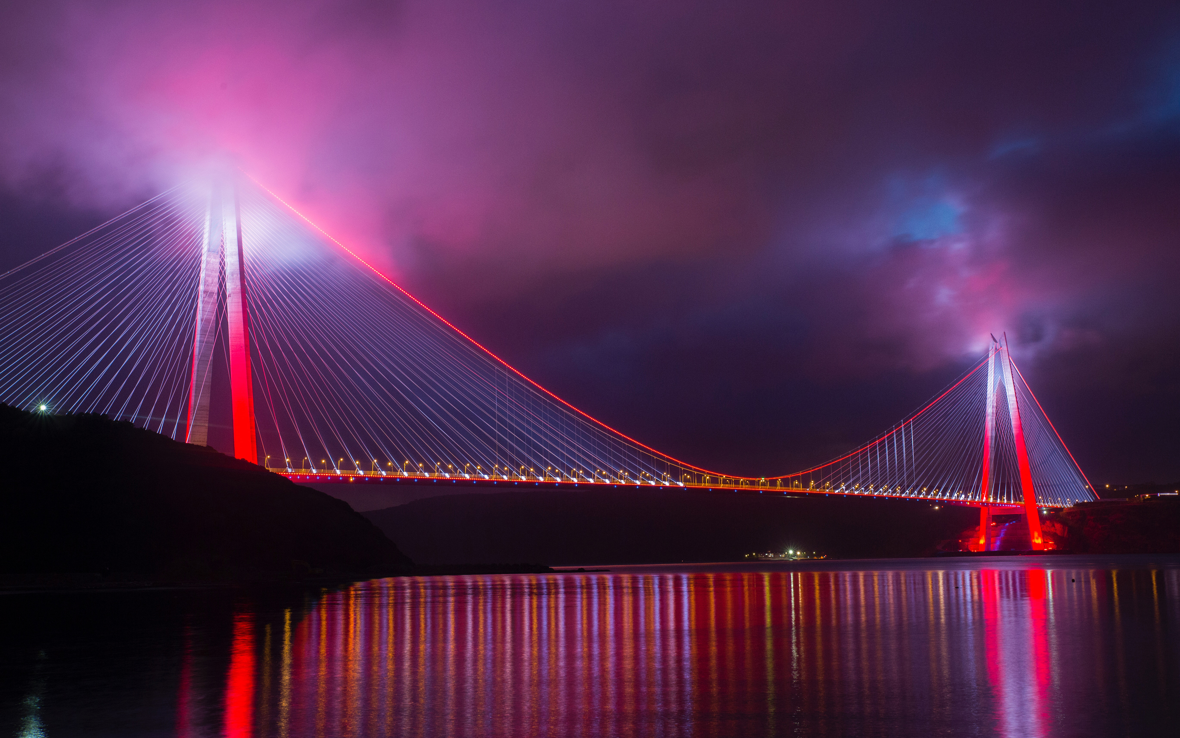 Istanbul Turkey Bridge Architecture Suspension Bridge Sea Night Lights Bosphorus 3840x2400