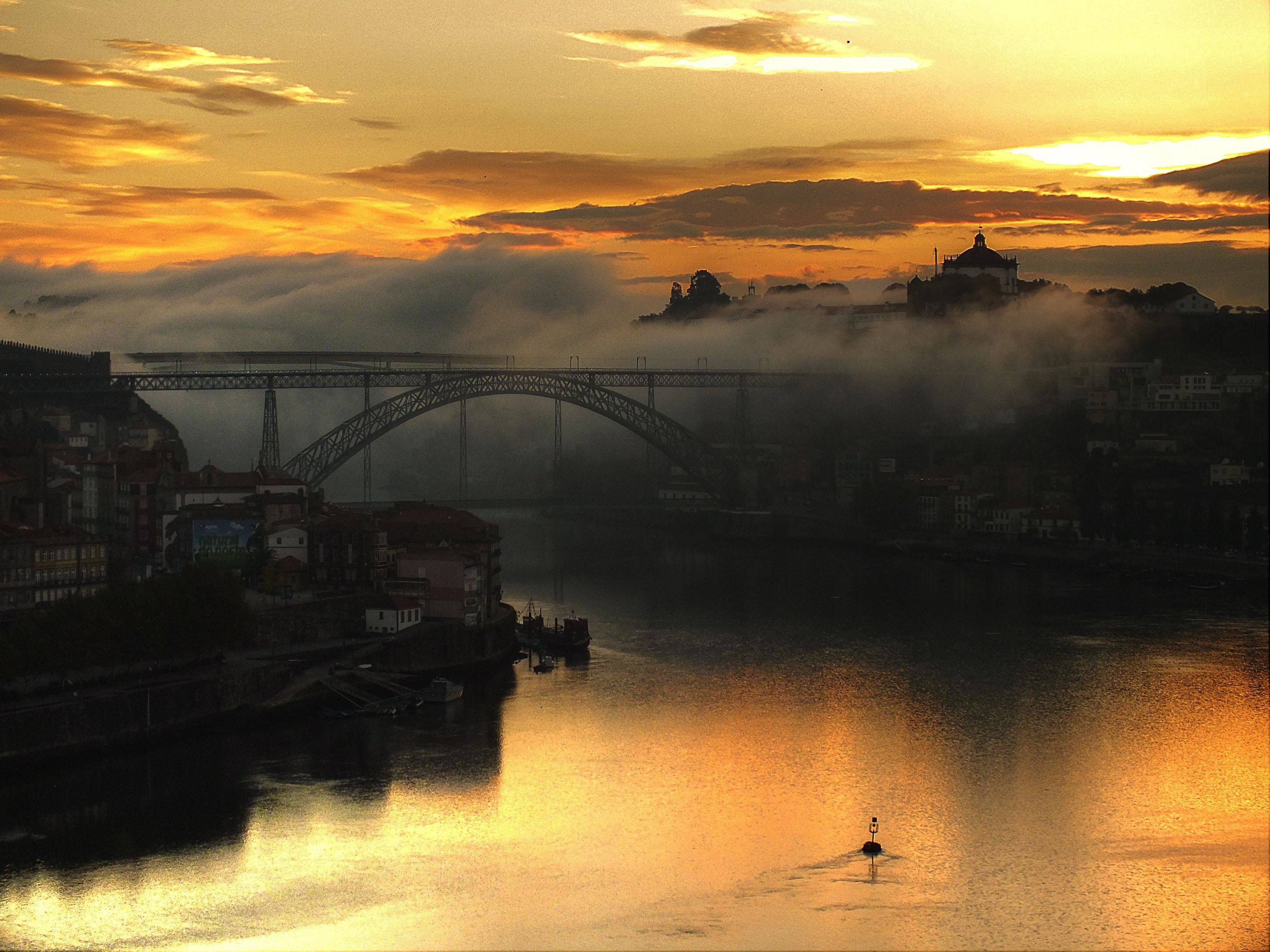 Bridge Porto Portugal Cityscape Water Sunlight Sky 2880x2160
