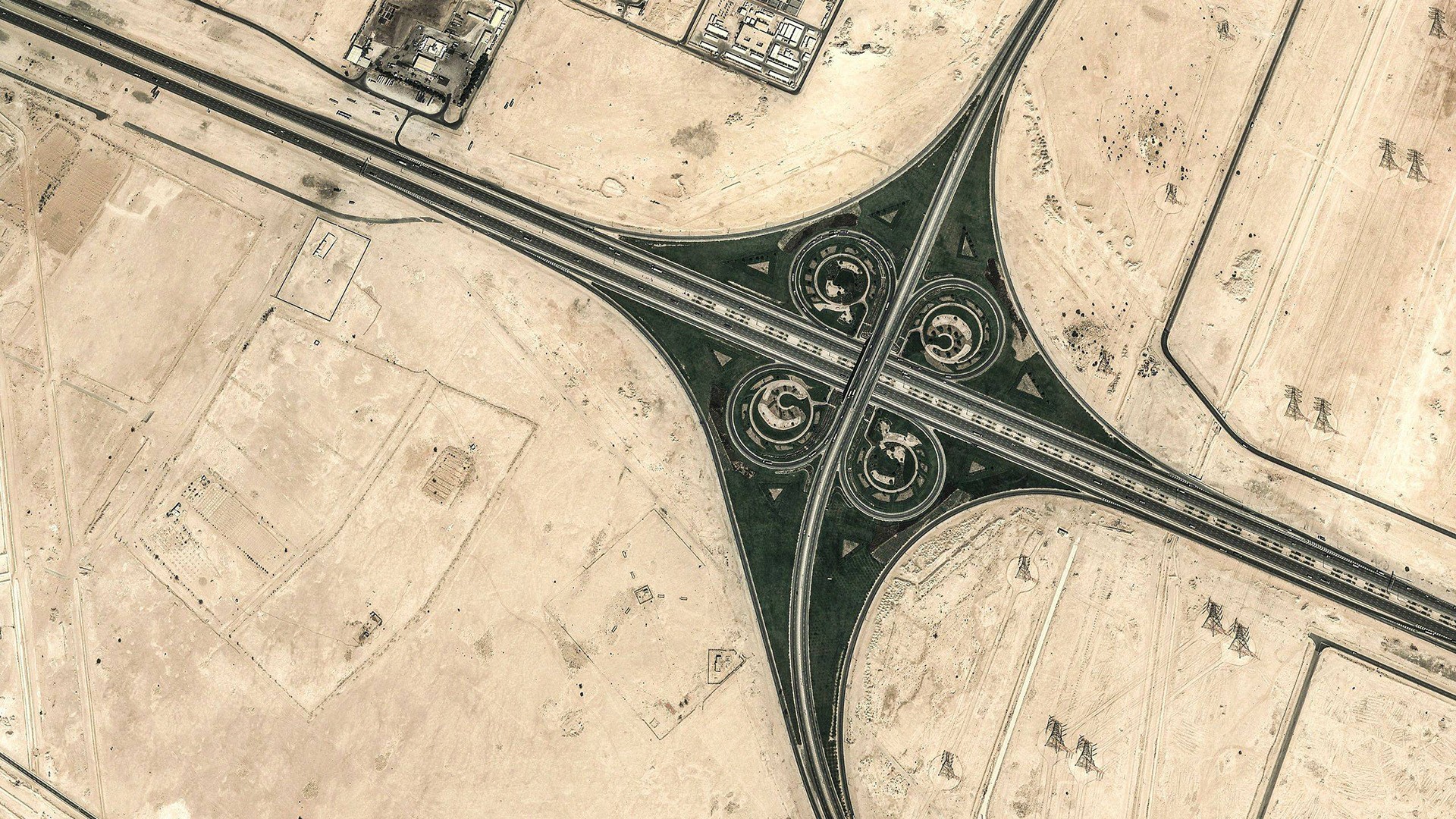 Nature Landscape Aerial View Crossroads Road Highway Freeway Desert Traffic Geometry 1920x1080