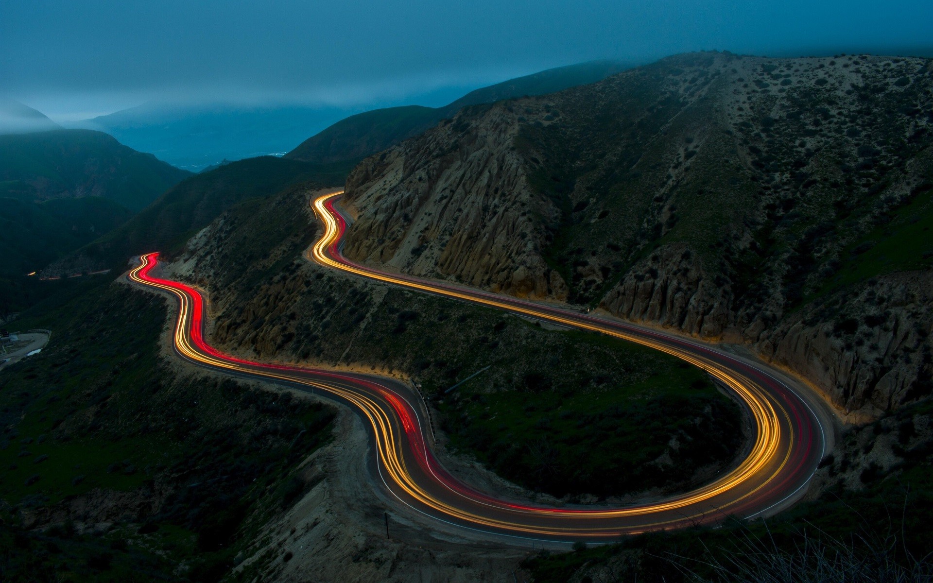 Road Landscape Long Exposure California Aerial View Hairpin Turns 1920x1200