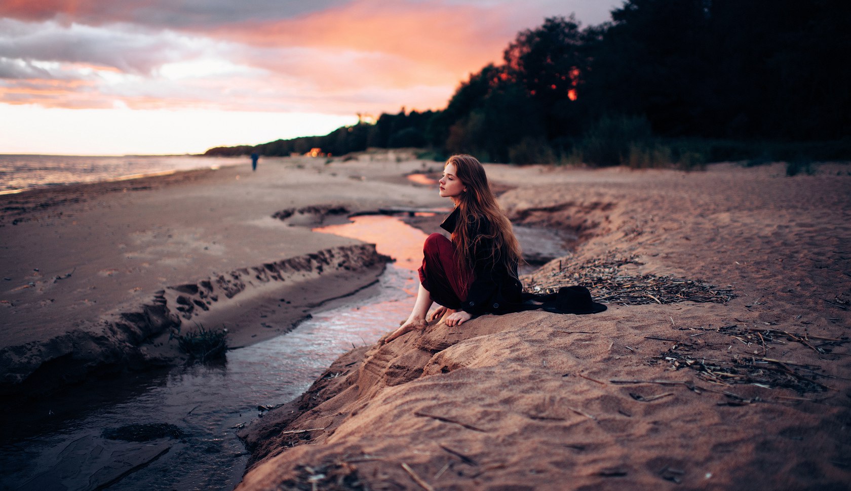 Marat Safin Photography Model Women Women Outdoors Depth Of Field Brunette Closed Eyes Sitting Long  1680x970