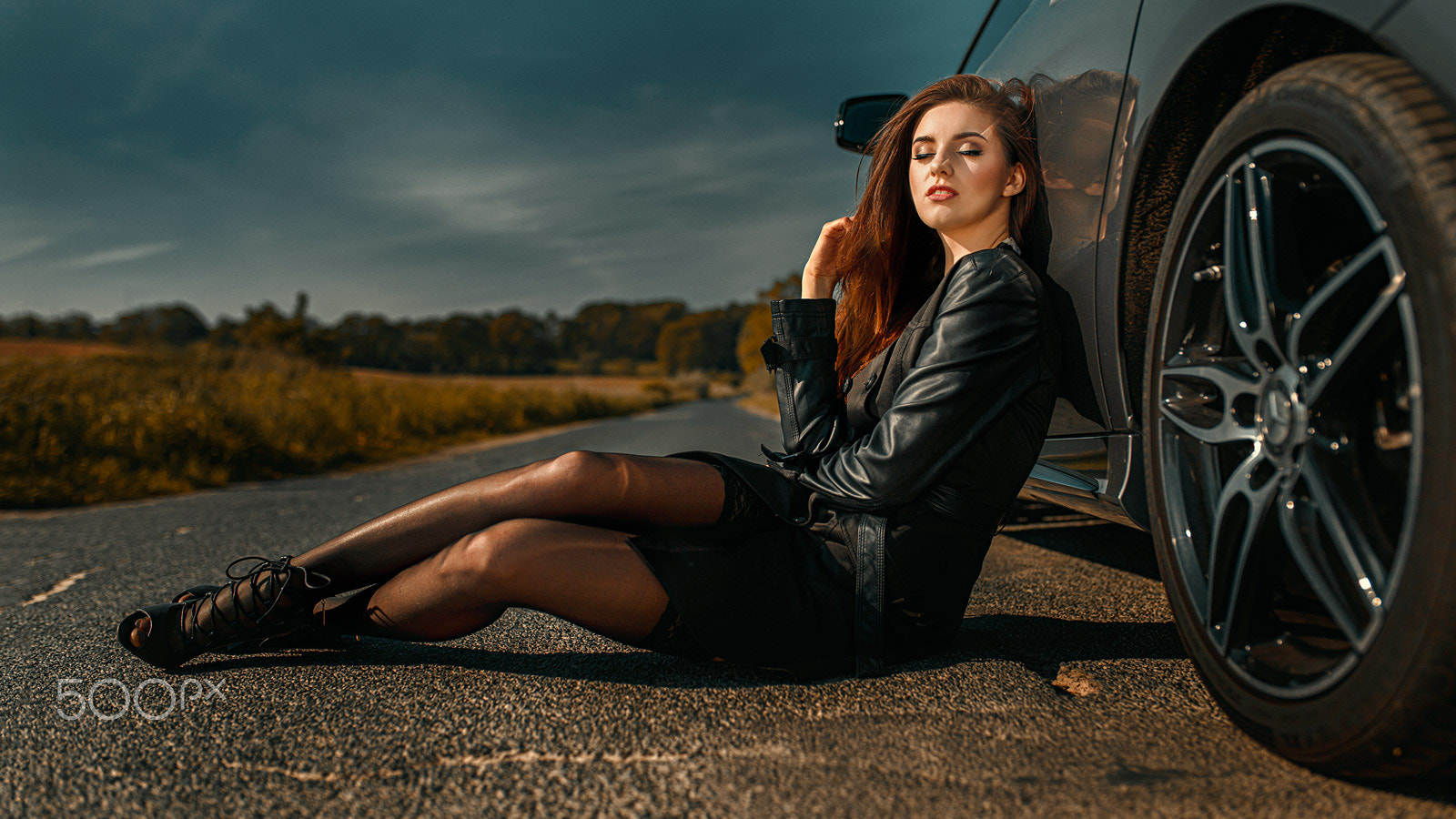 Women Model Damian Piorko Long Hair Straight Hair Auburn Hair Women Outdoors Road Leather Jackets Ti 1600x900