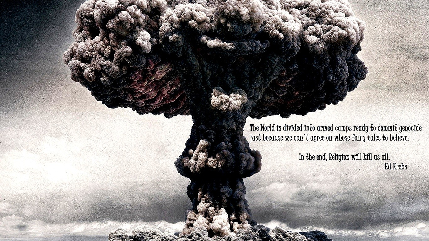 Quote Atheism Mushroom Clouds Atomic Bomb Text Digital Art 1366x768