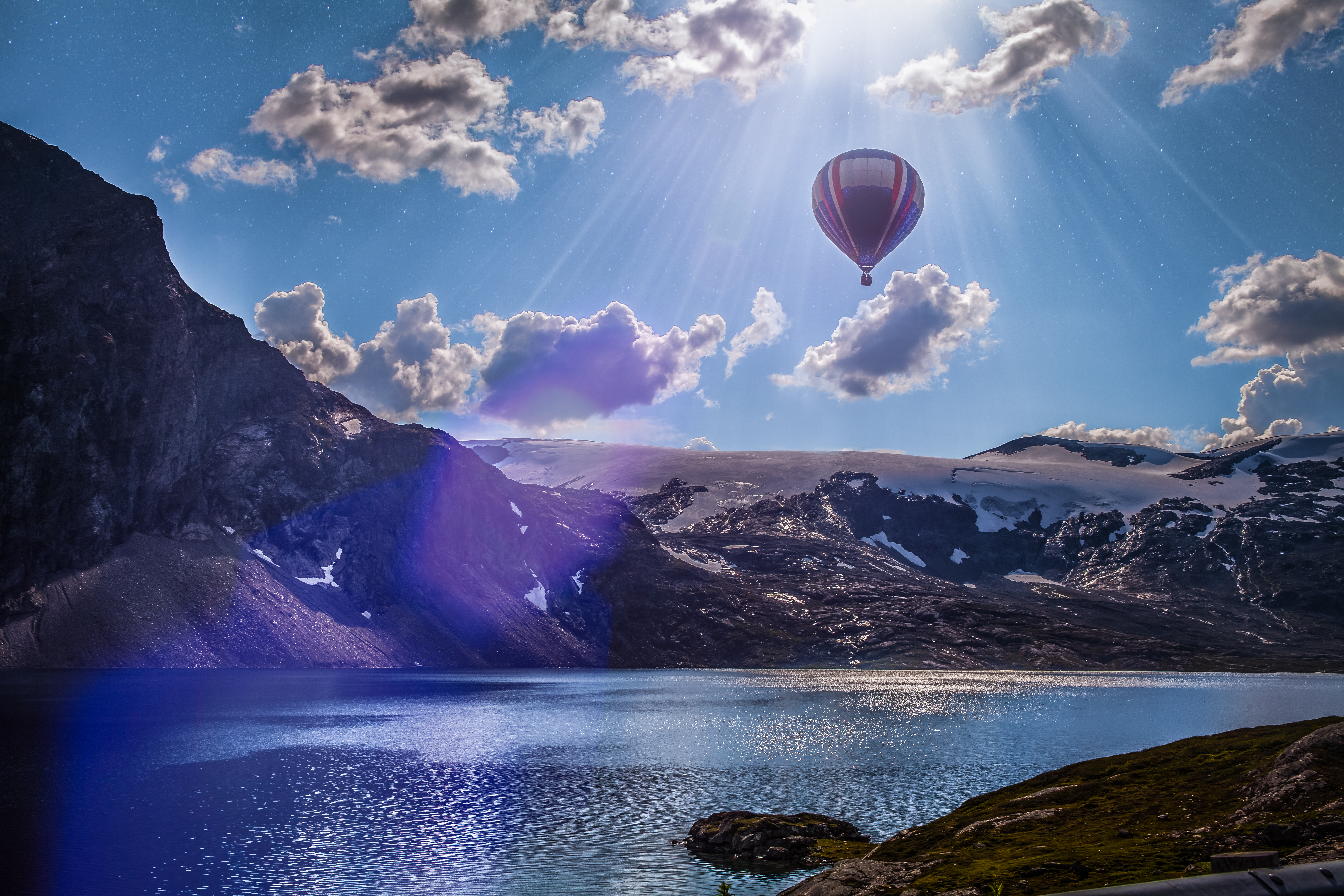 Hot Air Balloon Sunbeam Cloud Sunshine Norway Scandinavia 5616x3744