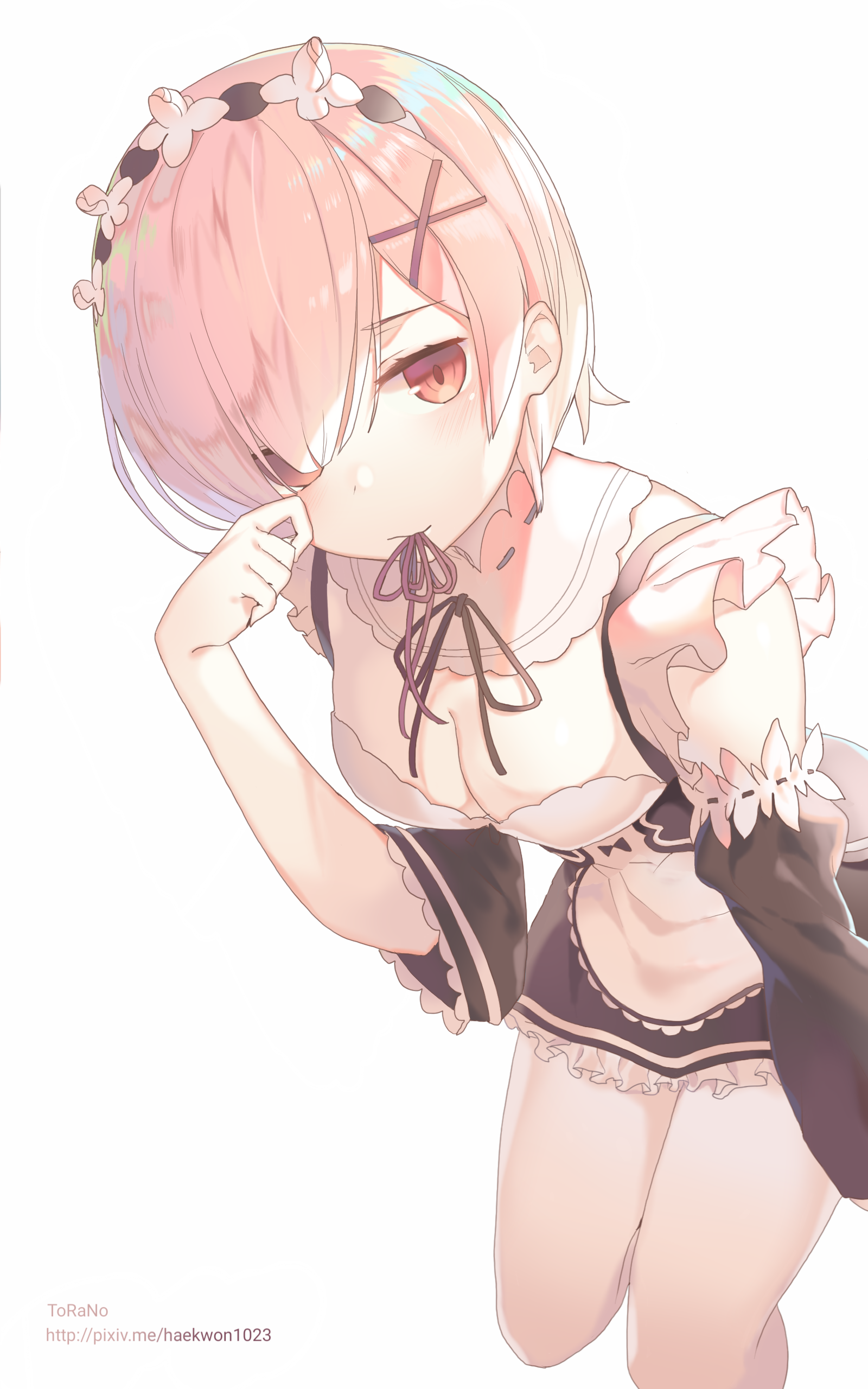 Re Zero Kara Hajimeru Isekai Seikatsu Anime Girls 2D Maid Outfit Short Hair Pink Hair Pink Eyes Hand 1600x2560