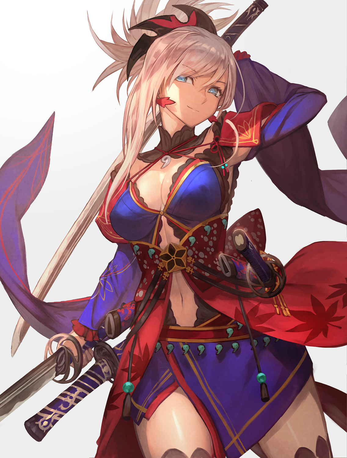 Anime Girls Swordswoman White Hair Digital Art Miyamoto Musashi Fate Grand Order 1136x1500