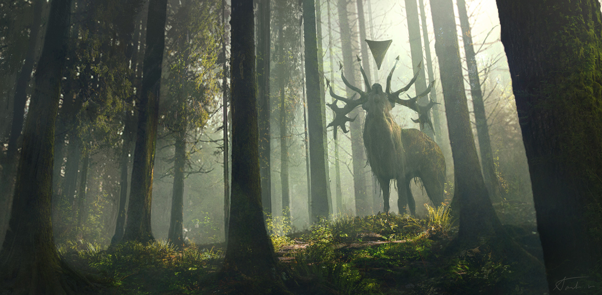 Digital Art Forest Deer Triangle Fantasy Art Illustration Environment 3D Trees Artwork Masahiro Sawa 1920x943