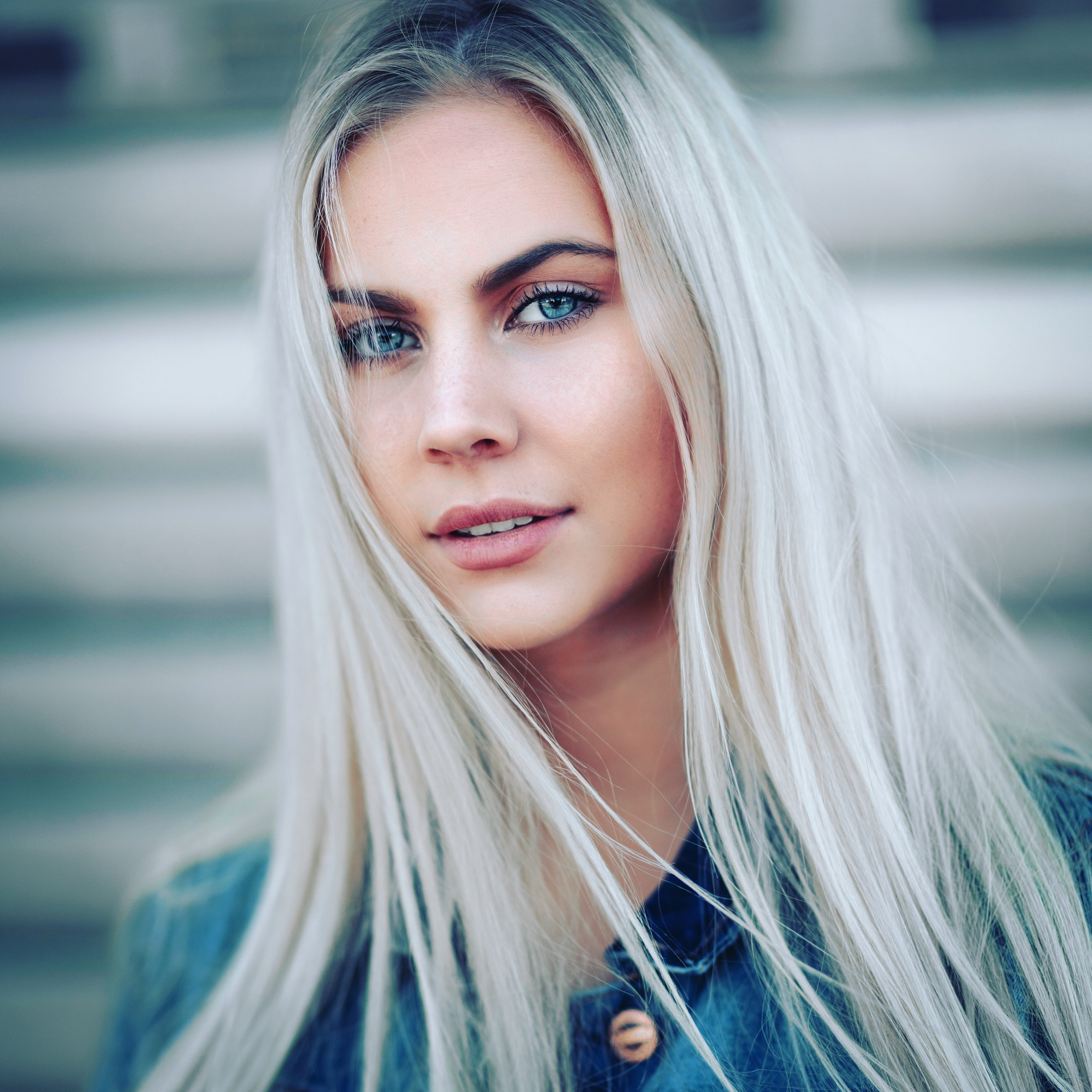 Women Model 500px Blonde Blue Eyes Depth Of Field Portrait Face Platinum Blonde Wallpaper 