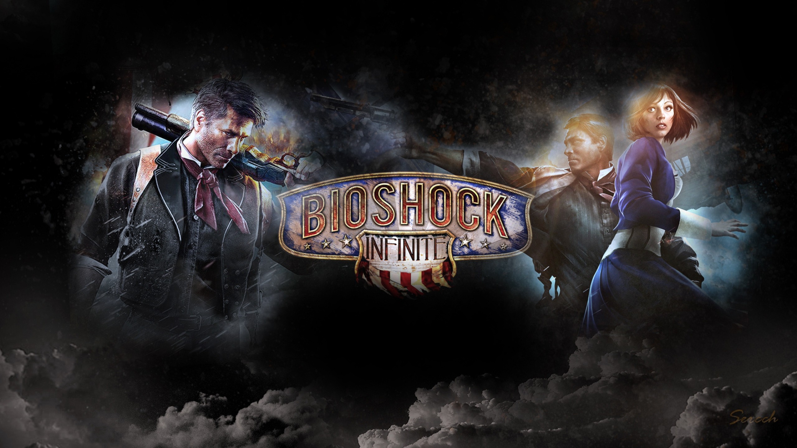 BioShock Infinite Booker DeWitt Video Games Artwork Clouds Elizabeth BioShock 2560x1440