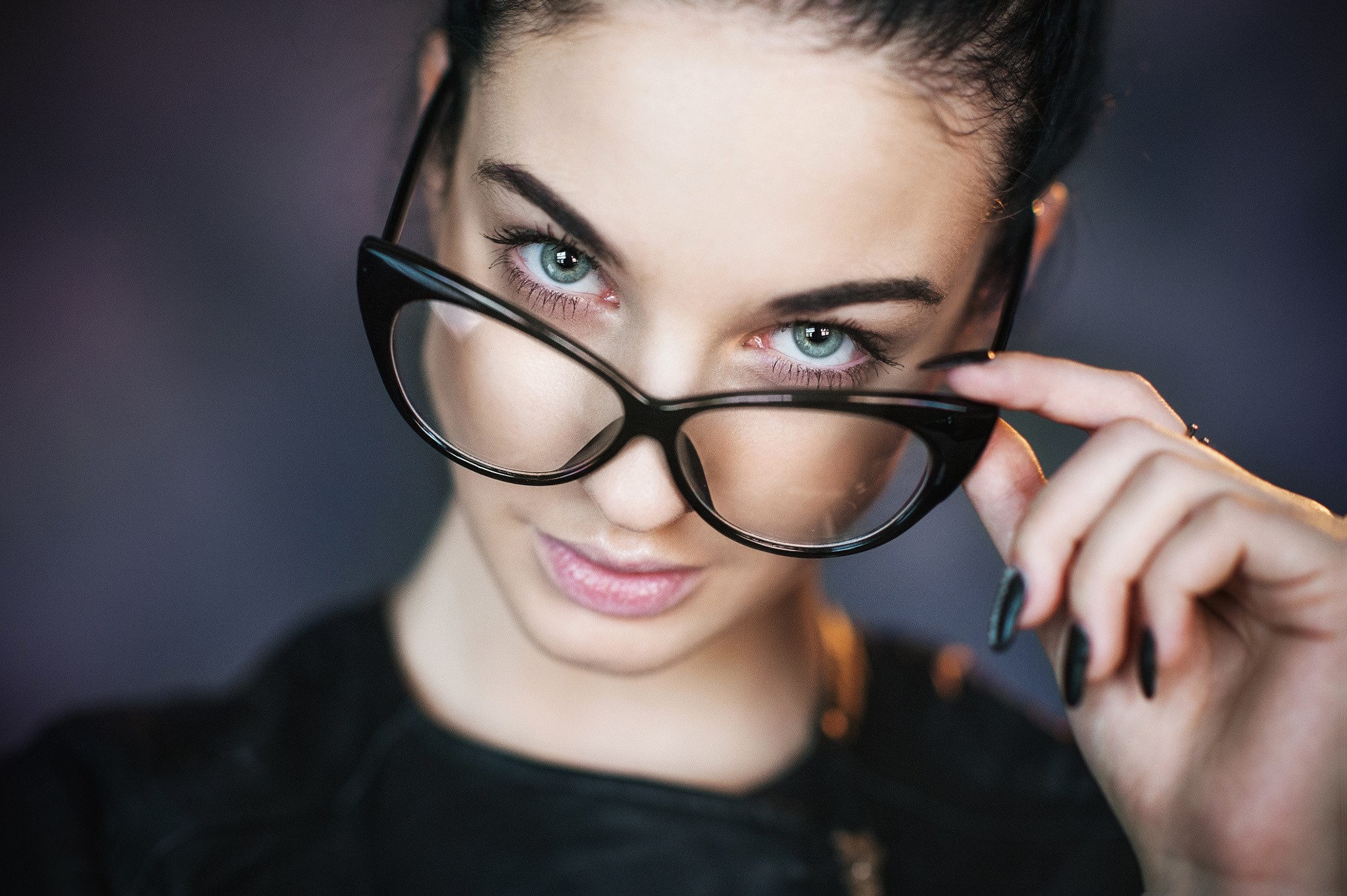 Women Face Portrait Women With Glasses Alla Berger Maxim Maximov Touching Glasses Photoshop 2048x1363