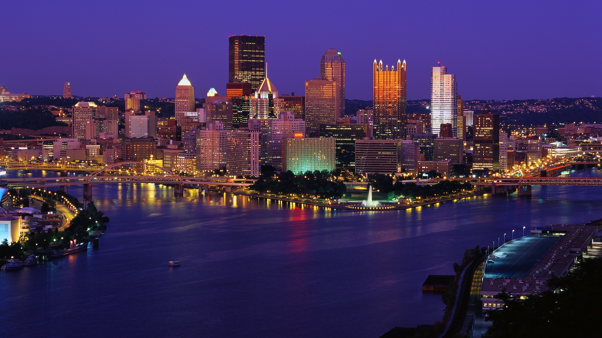 Pittsburgh Pennsylvania USA Night Cityscape 1920x1080