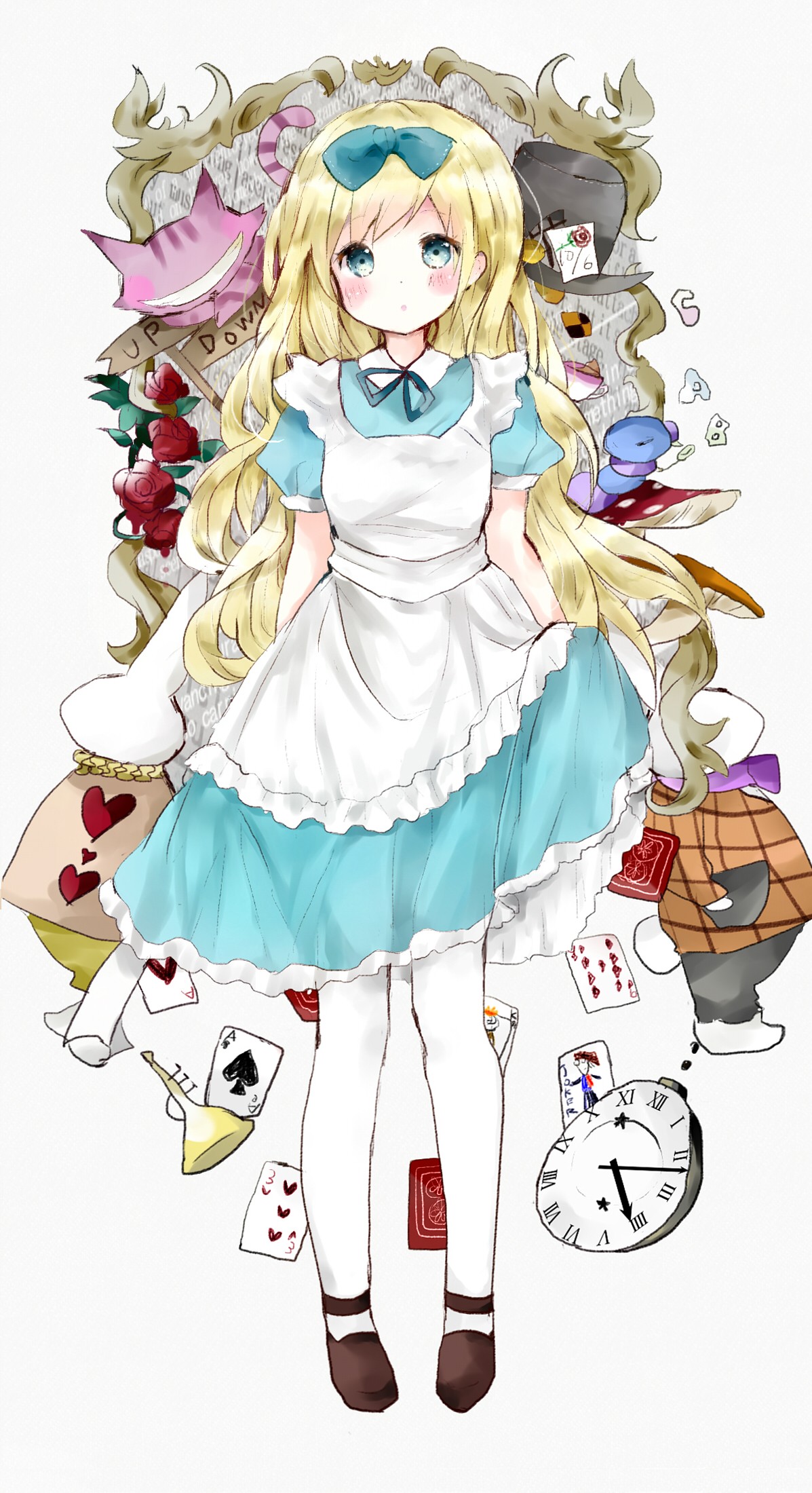 Alice In Wonderland Alice Anime Girls Clocks Fantasy Girl Blonde Playing Cards 1197x2200