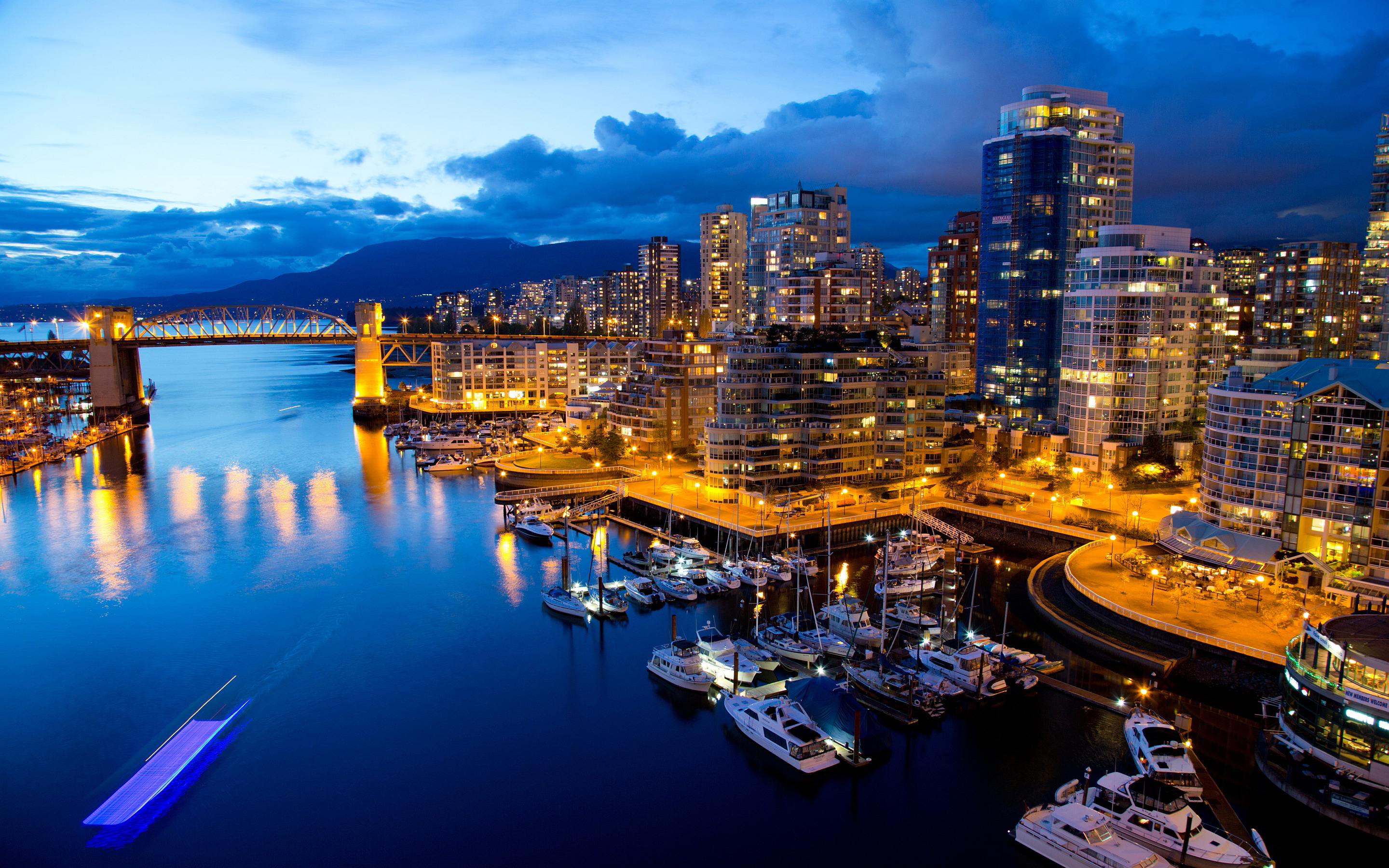 City Building Vancouver Canada Columbia Bridge Pier Boat Harbor Light 2880x1800