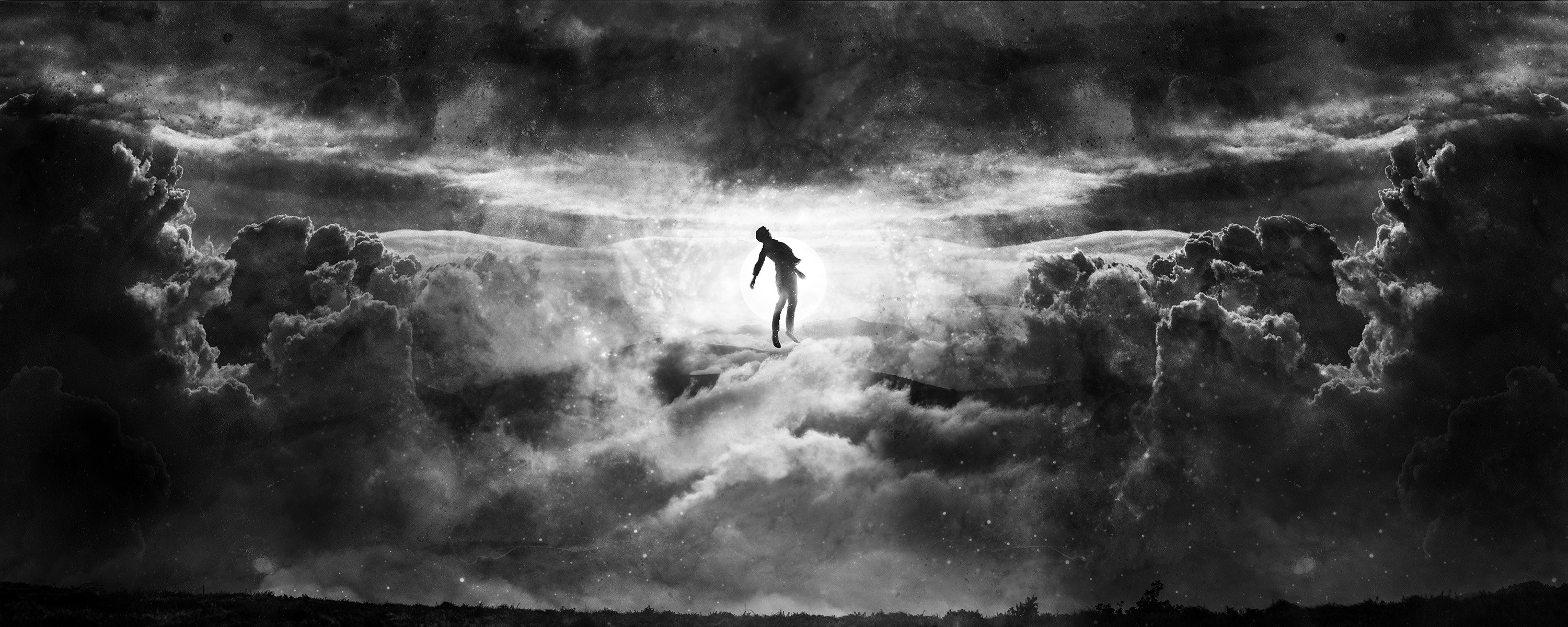 Alex Cherry Artwork Floating Clouds Monochrome Sun Surreal 3000x1200