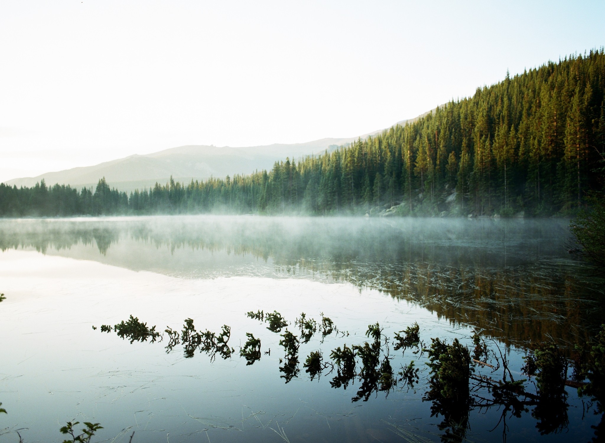 Photography Nature Landscape Lake Mist Forest Hills Reflection Morning Sunlight Rocky Mountains Nati 2048x1498