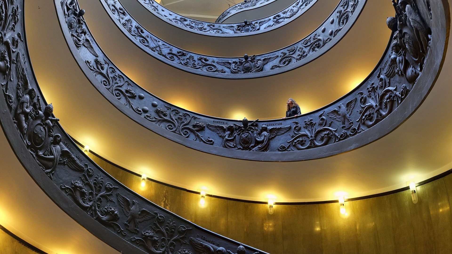 Architecture Indoors Staircase Vatican City Museum Women Lights Decorations Angel Coat Of Arms Spira 1920x1080