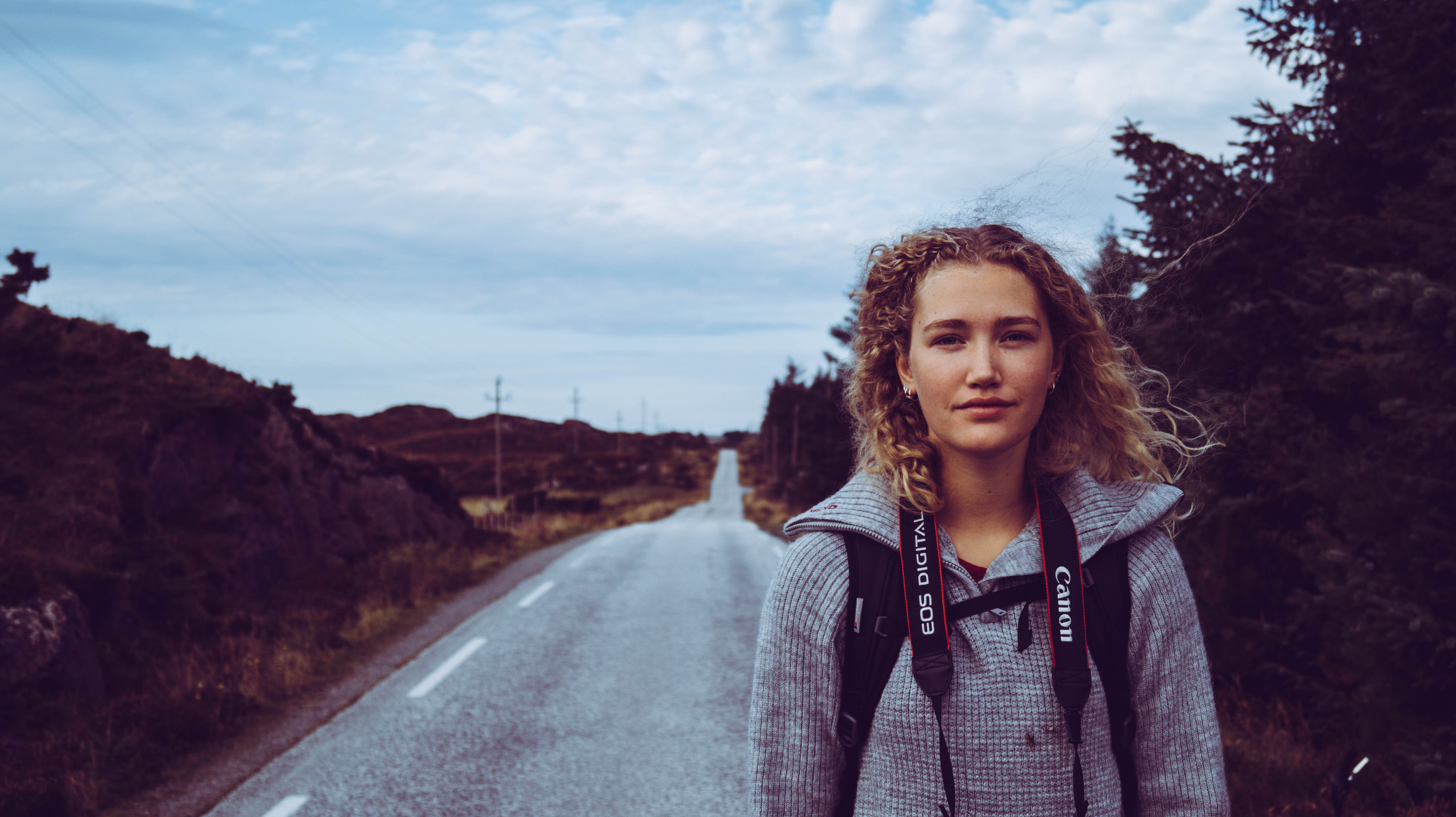 Norwegian Blonde Curly Hair Road Norway Women Outdoors Landscape Canon 5456x3064