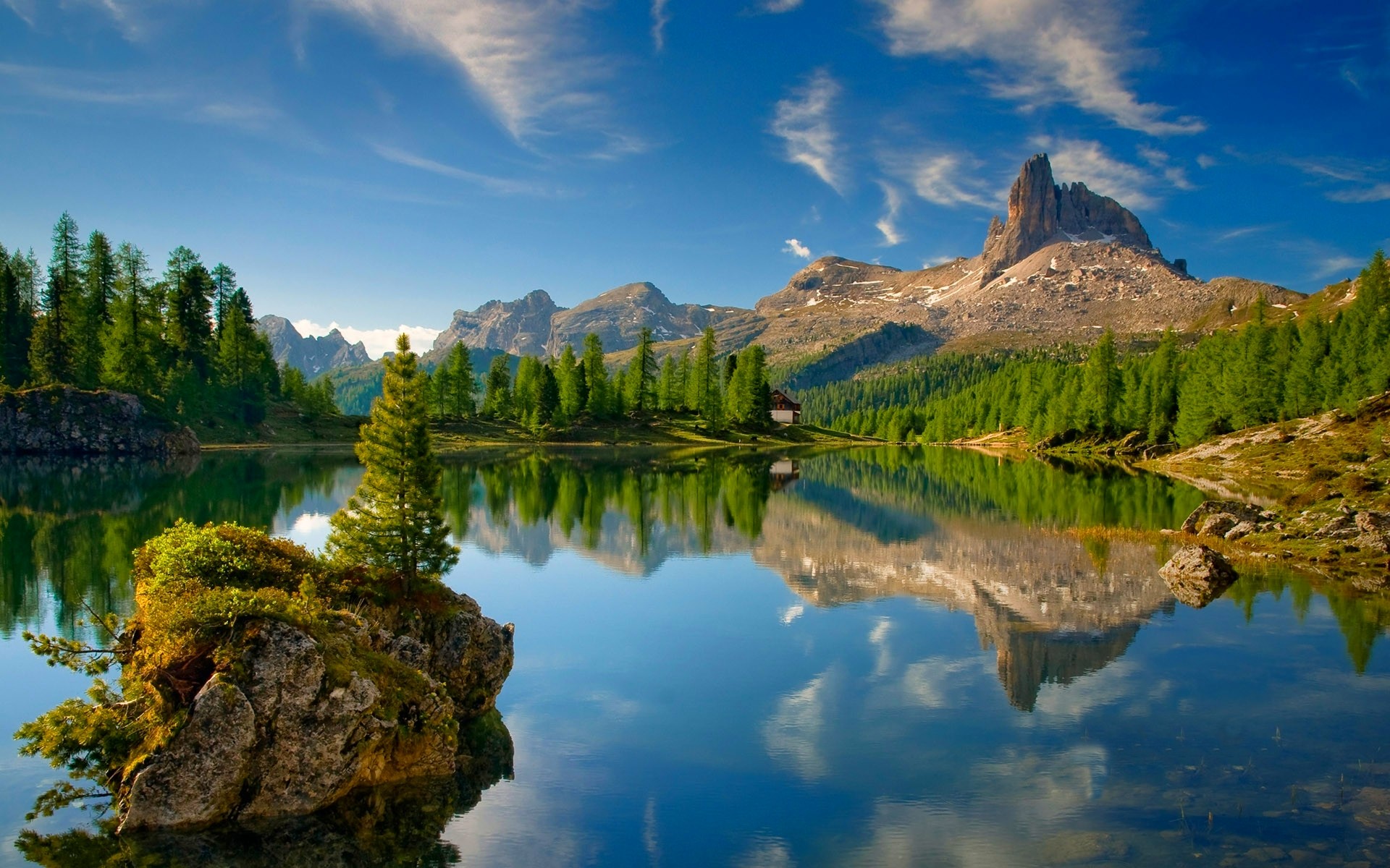 Italy Lake Reflection Landscape Dolomite Alps 1920x1200