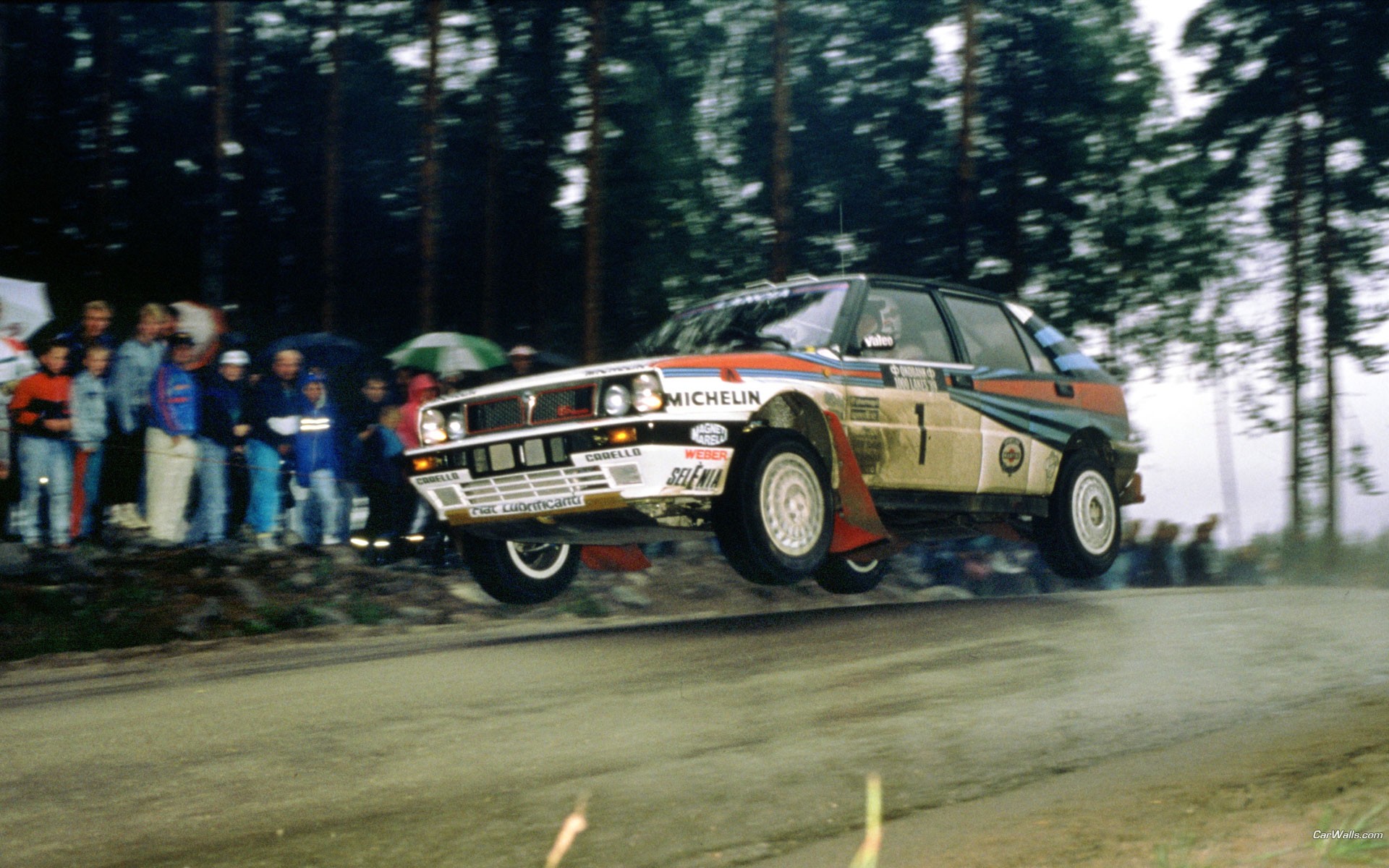 Car Racing Jumping Vehicle Front Angle View Lancia Delta Integrale Lancia Delta Rally Cars Martini R 1920x1200