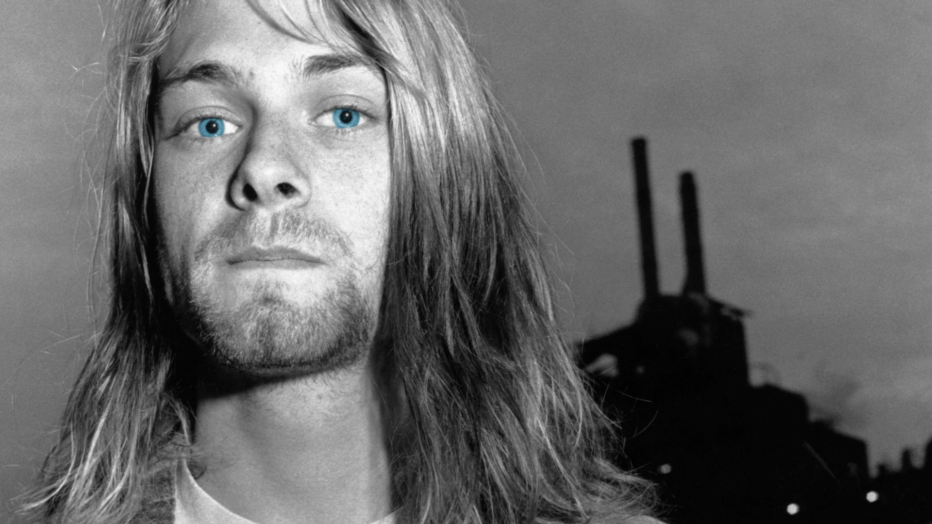 Music Kurt Cobain Blue Eyes Face Close Up Black Amp White 1920x1080