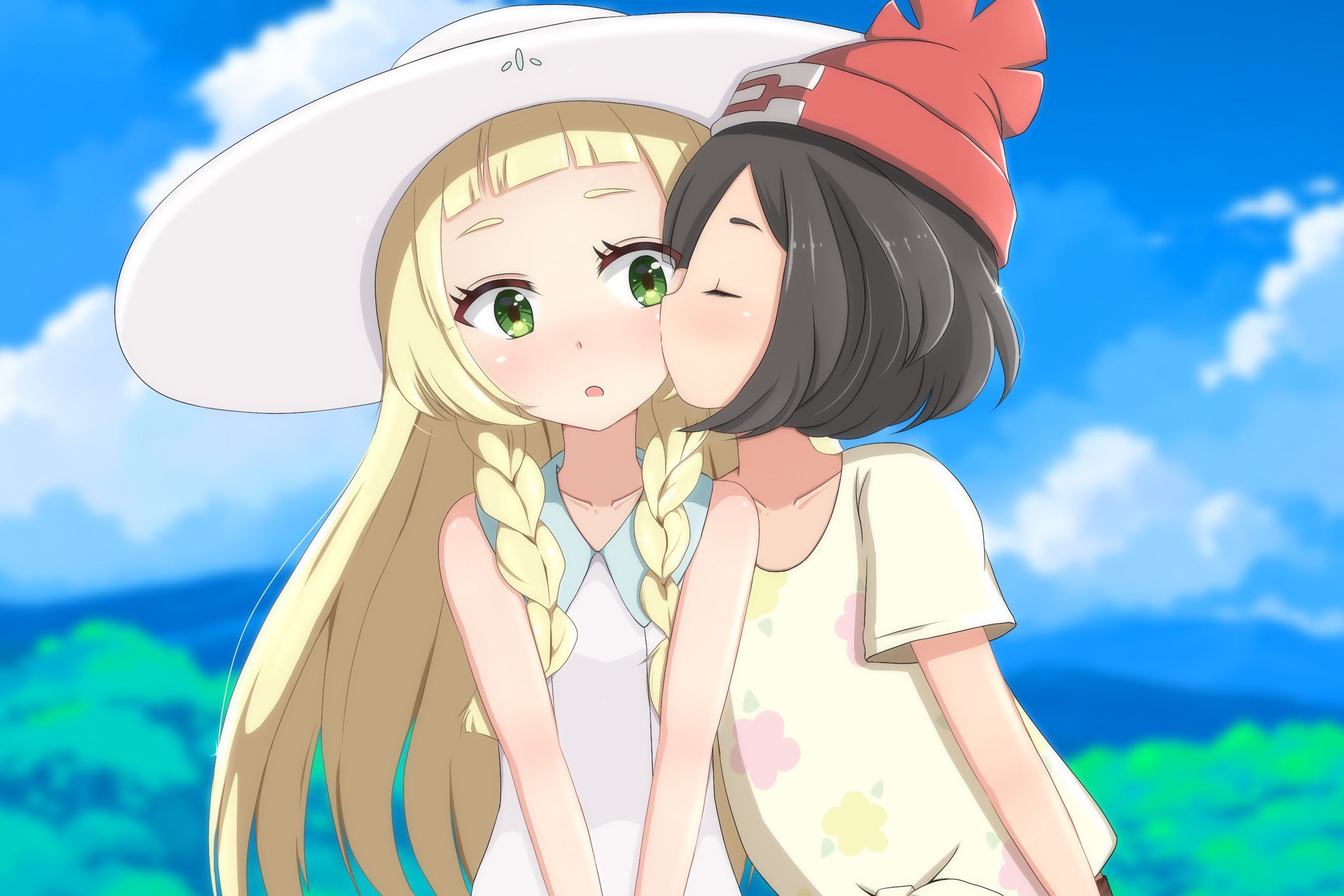 Pokemon Kissing Anime Girls Lillie Pokemon Sun Moon 2700x1800