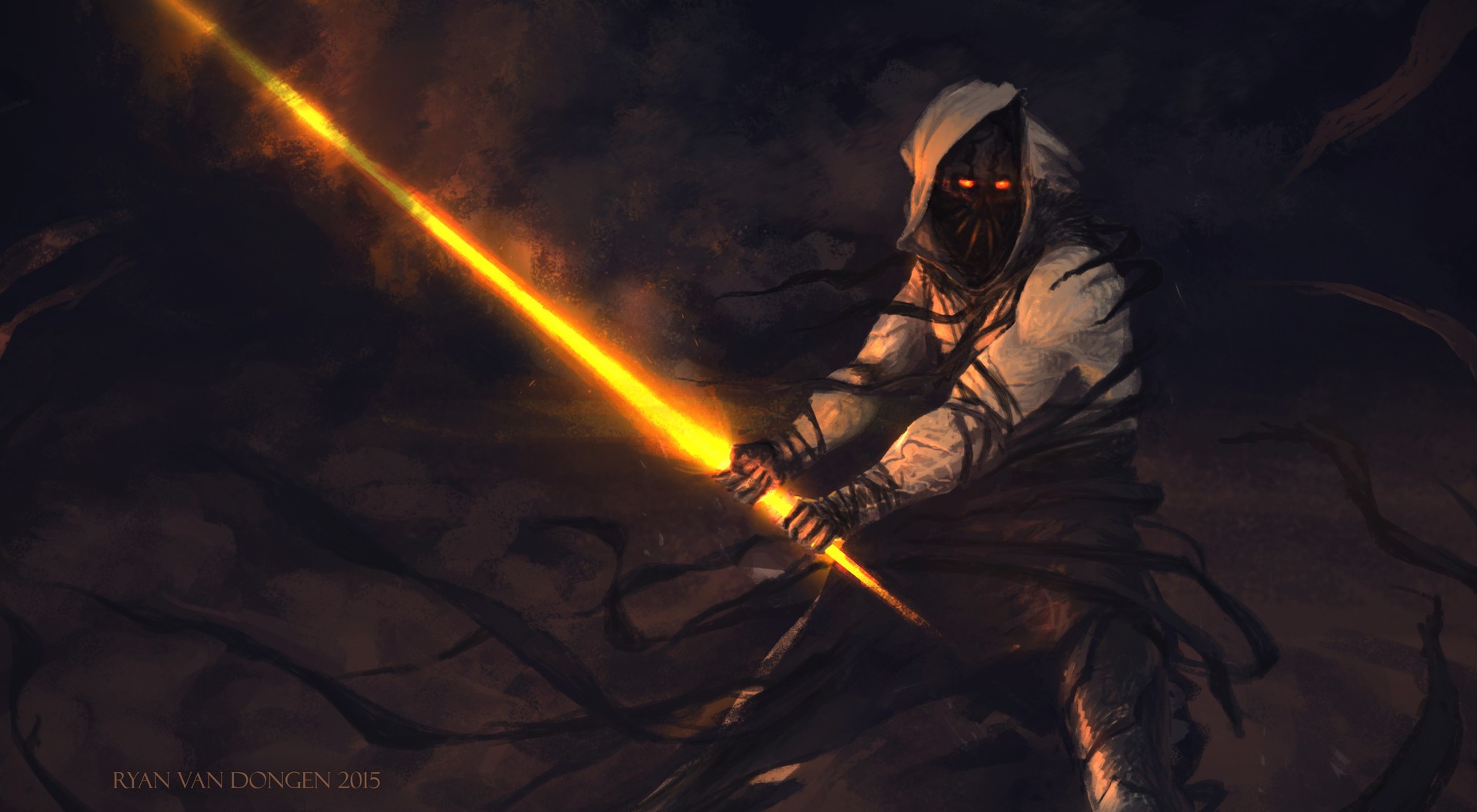 Creature Digital Art Sword Orange Eyes Hoods Yellow Eyes Ryan Van Dongen 2015 Year Fantasy Art Dark  1920x1056