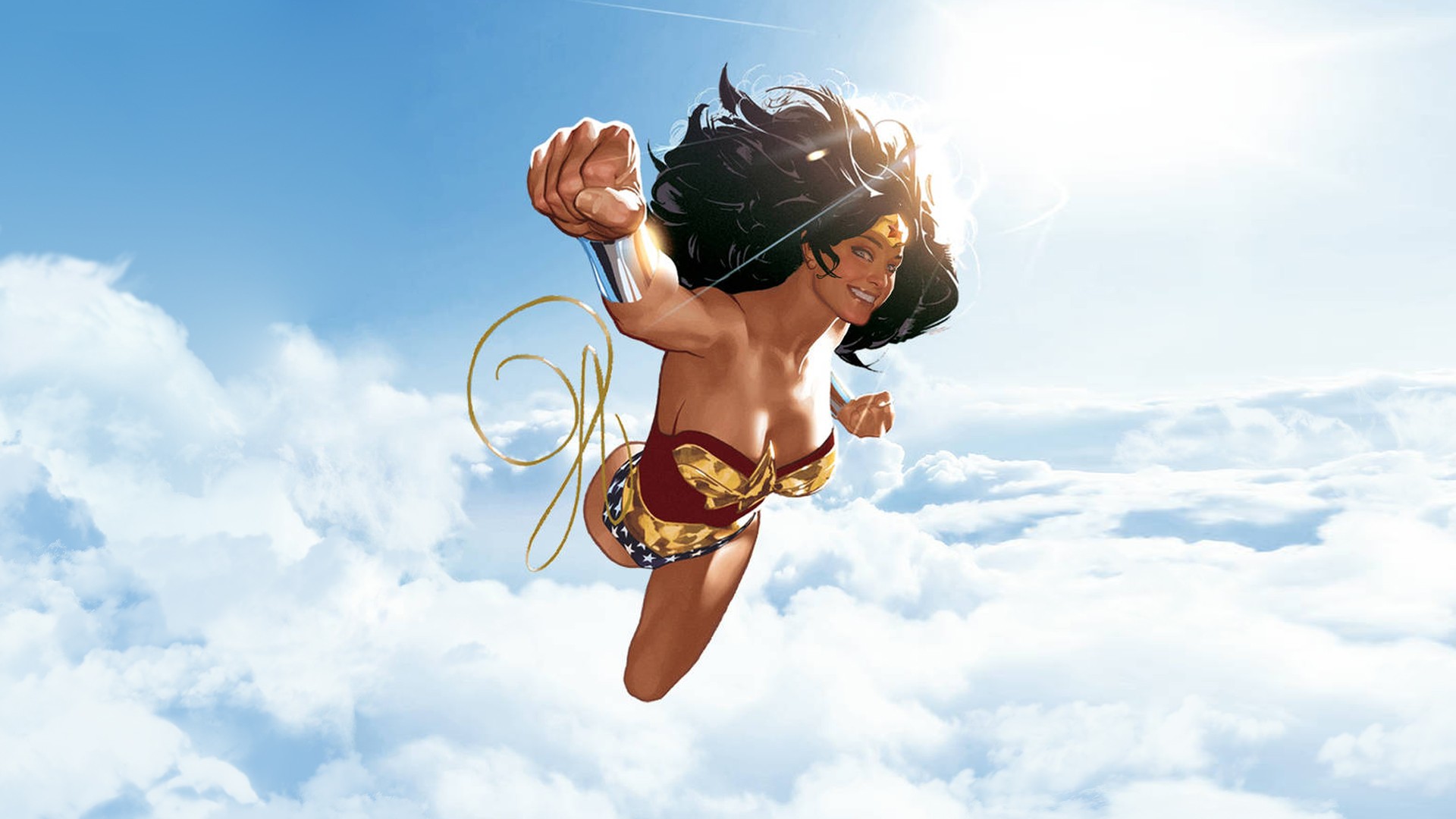 Digital Art Illustration Wonder Woman Superhero Clouds DC Comics Adam Hughes 1920x1080