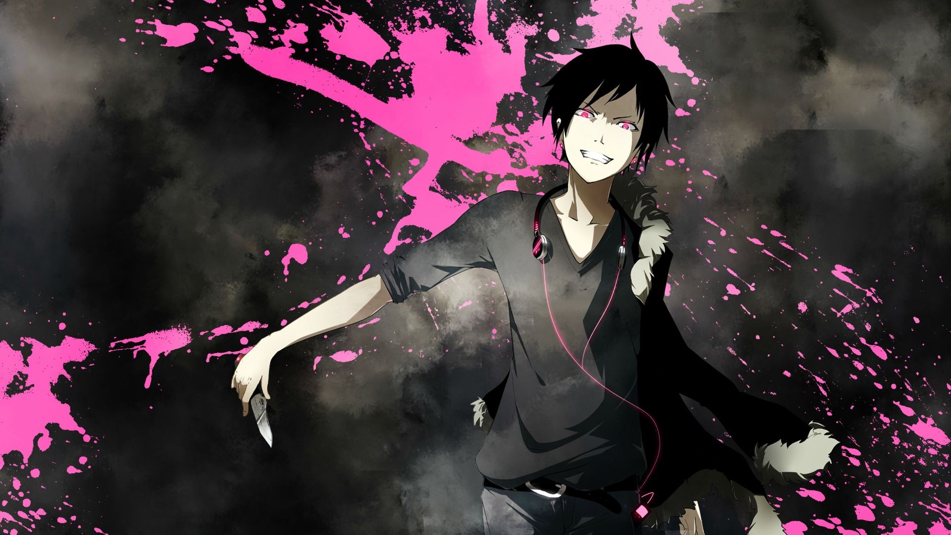 Anime Anime Boys Durarara Headphones Knife Orihara Izaya Pink 1920x1080