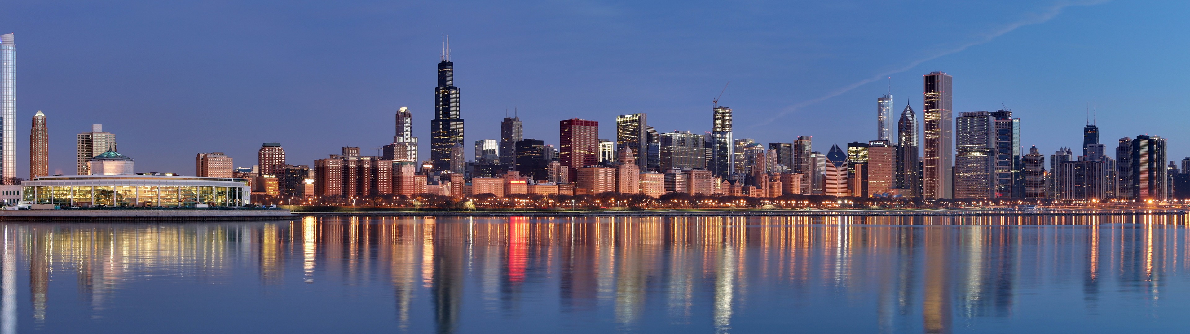 Chicago Illinois USA City Skyscraper Multiple Display Reflection 3840x1080