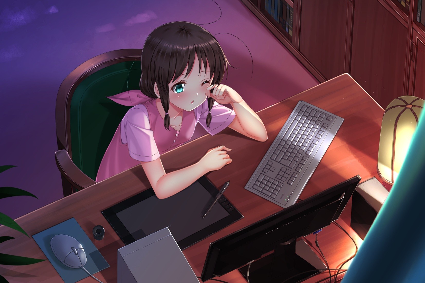Anime Anime Girls Brunette Aqua Eyes Keyboards Tablet 1654x1102