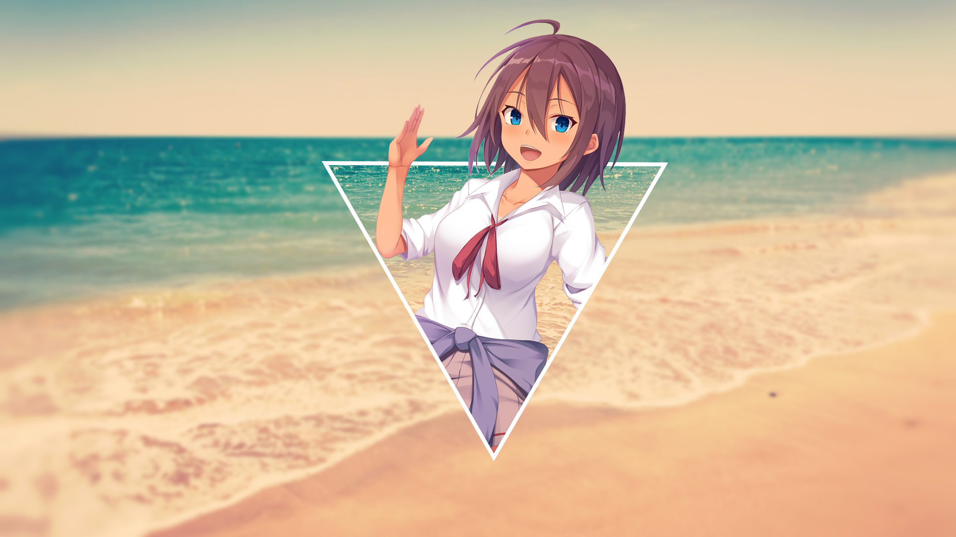Anime Render In Shapes Anime Girls Beach Blue Eyes Open Mouth Picture In Picture 1920x1080