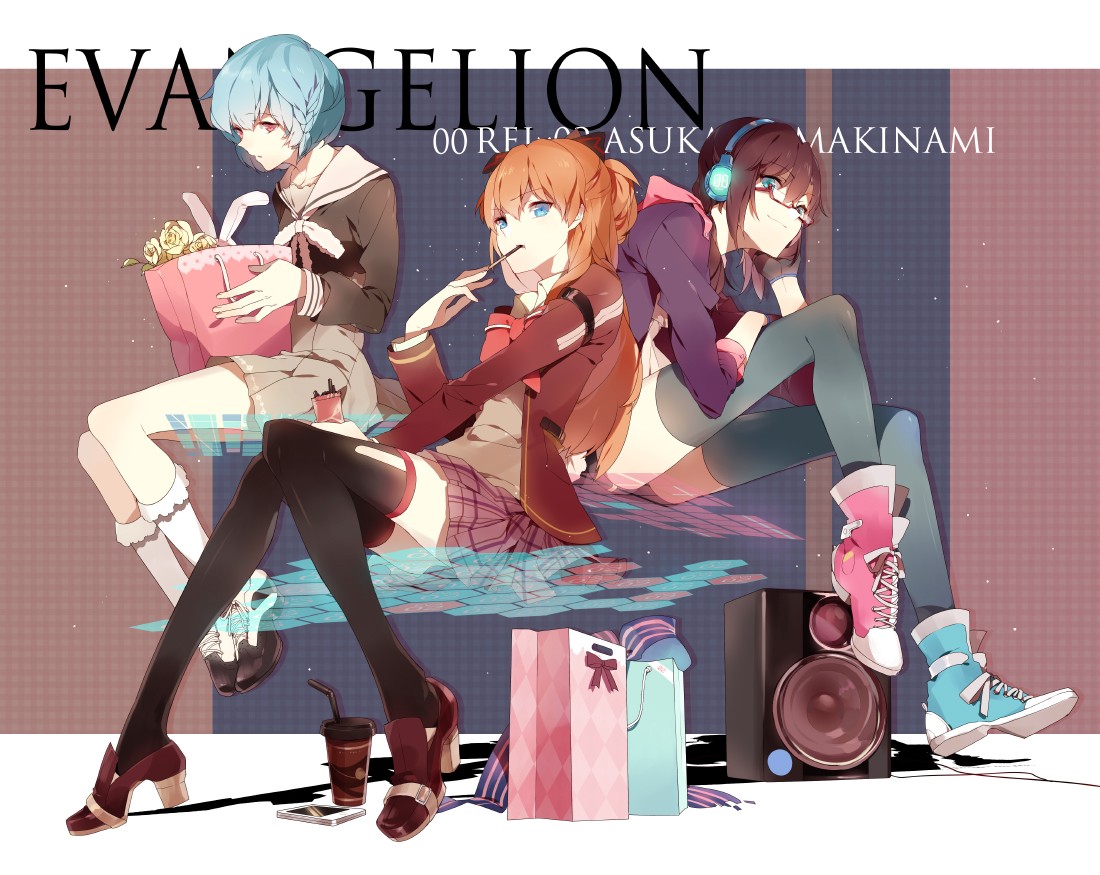 Neon Genesis Evangelion Anime Girls Ayanami Rei Asuka Langley Soryu Makinami Mari Illustrious 1100x875