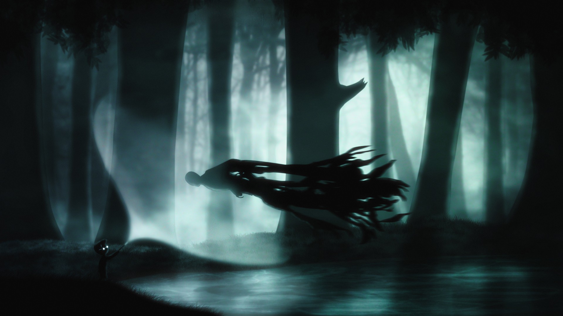 Harry Potter Limbo Fantasy Art Video Games Crossover Spooky Deep Forest Artwork Dark Ghost Cyan Turq 1920x1080