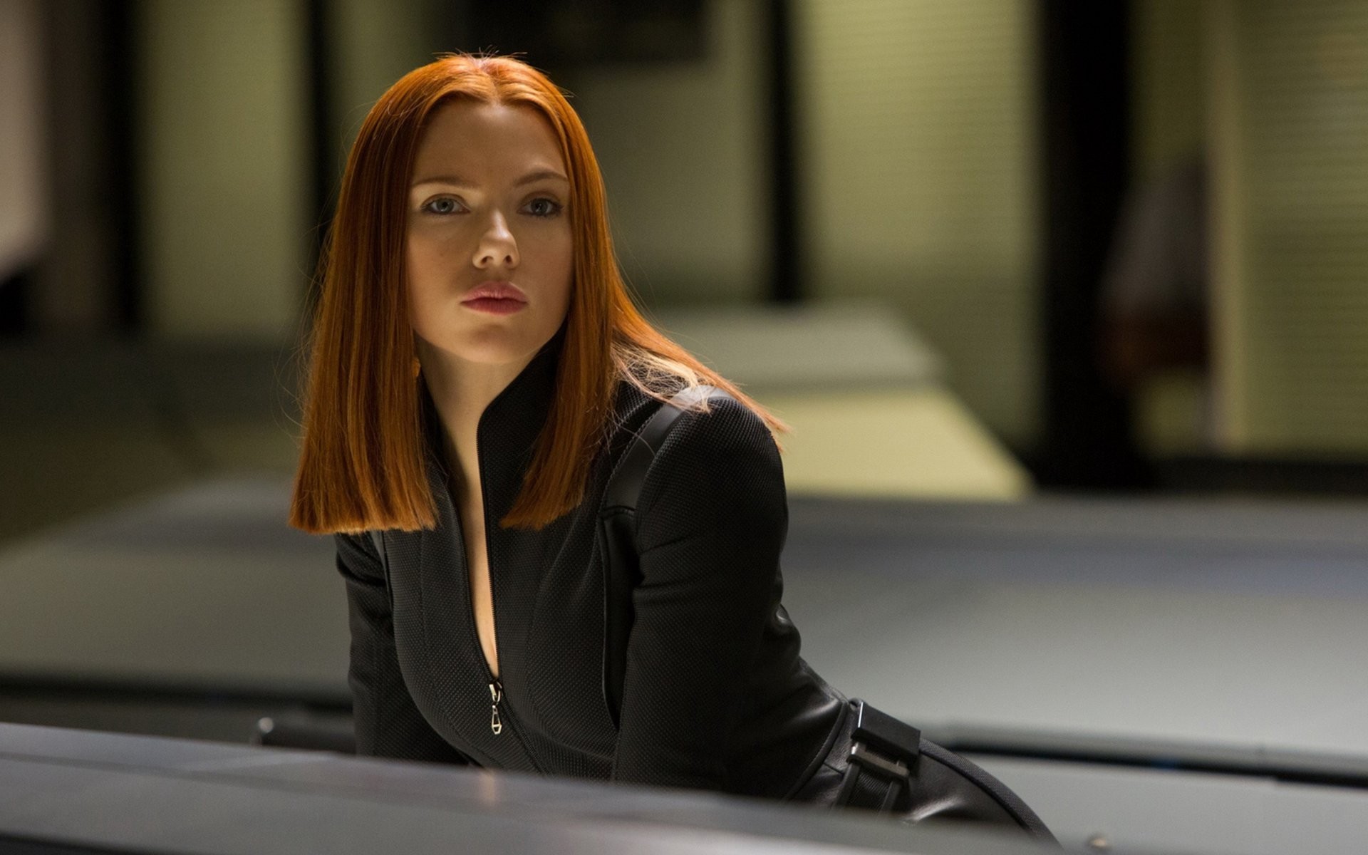 Scarlett Johansson Black Widow Captain America The Winter Soldier Women Actress Black Suit Redhead 1920x1200
