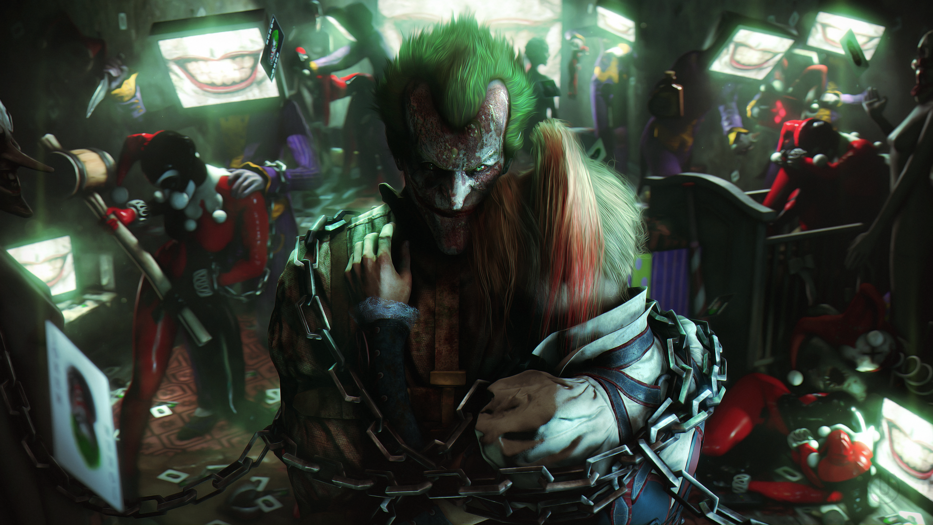 Batman Arkham Knight Fan Art Joker Harley Quinn Video Games Source Filmmaker 3D Batman Arkham City B 3840x2160