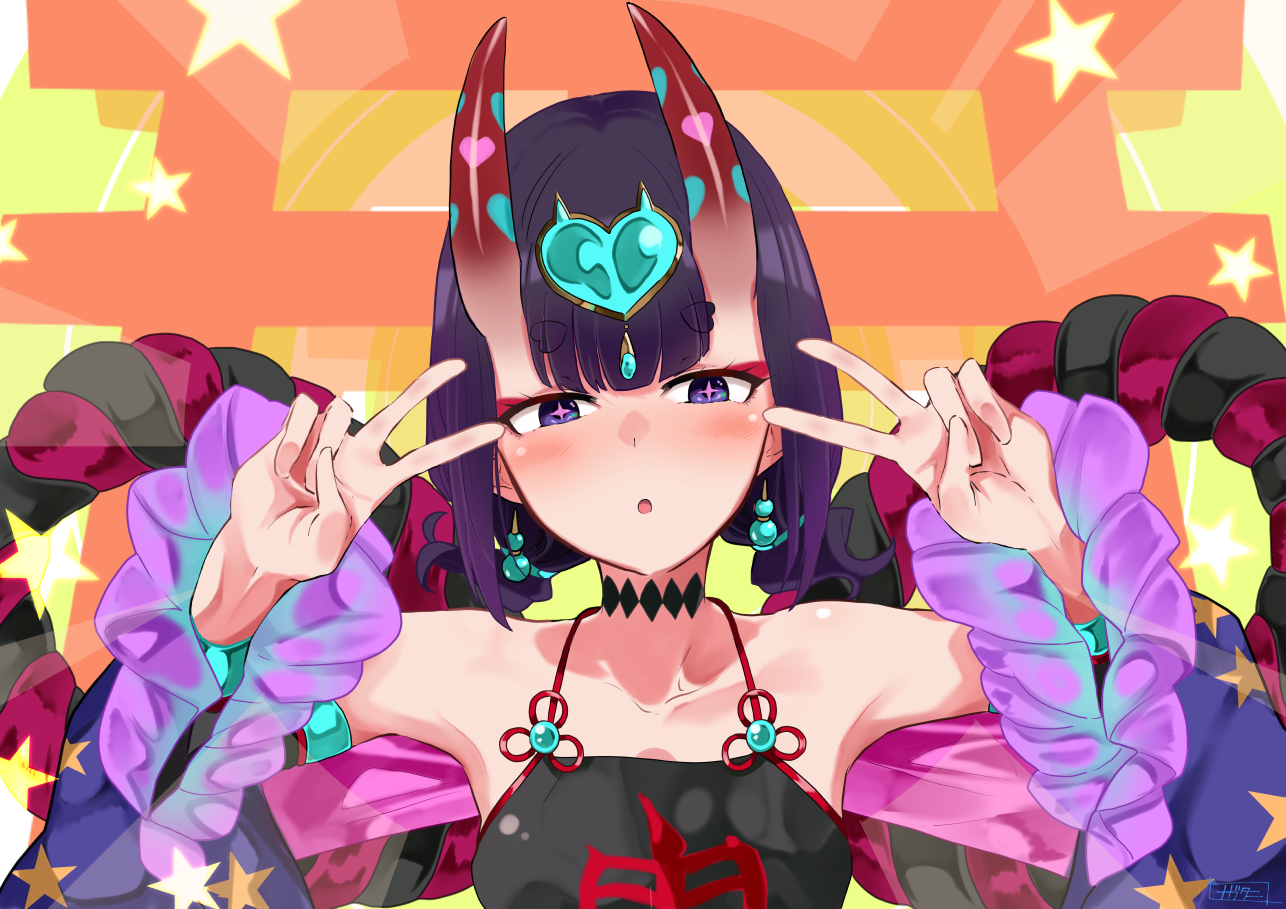 Shuten Douji Fate Grand Order Horns Demon Girl Blush Short Hair Purple Hair Purple Eyes Japanese Clo 1286x909