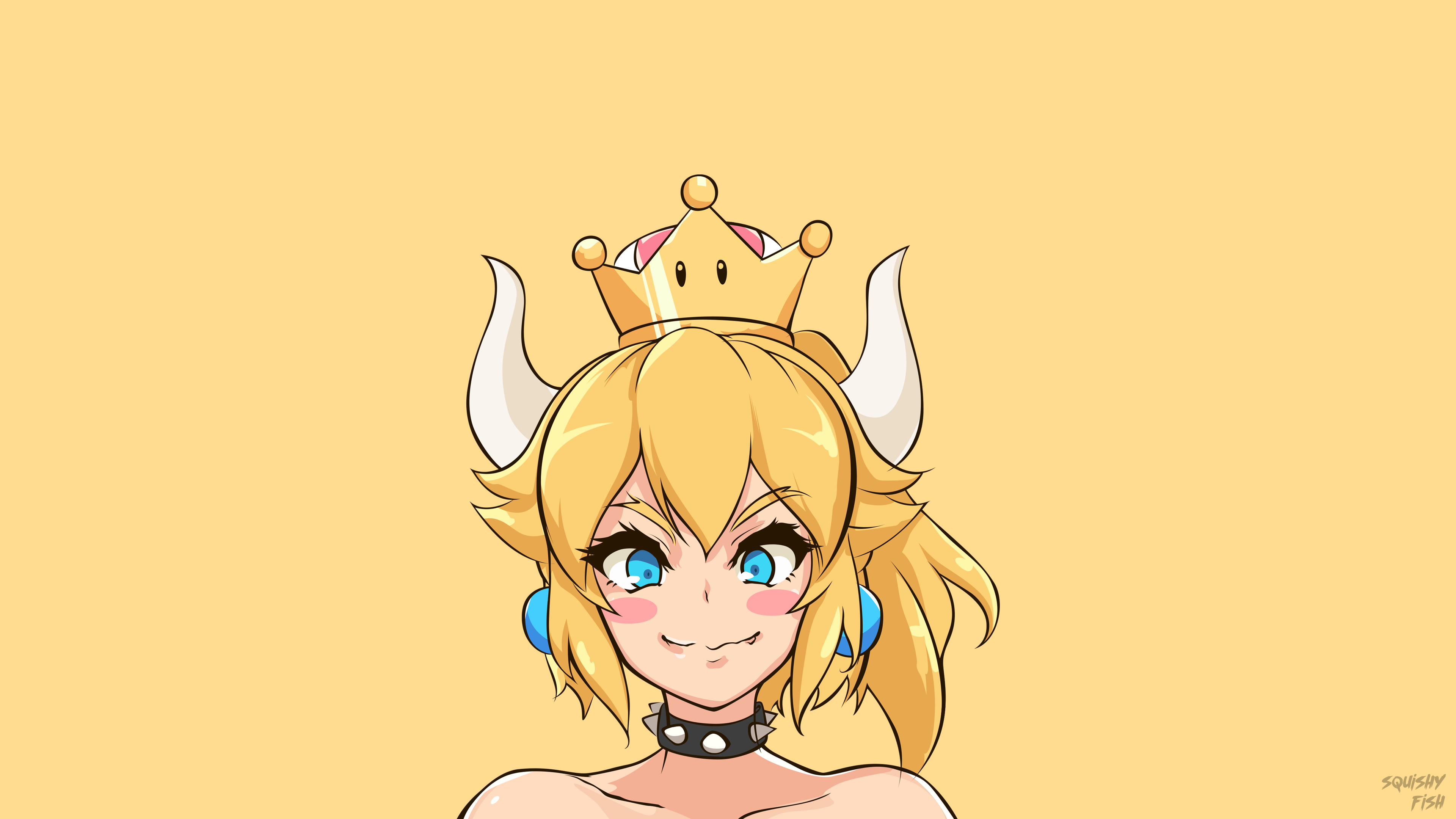 Bowsette Anime Simple Background Blue Eyes Anime Girls Blonde Crown 3840x2160