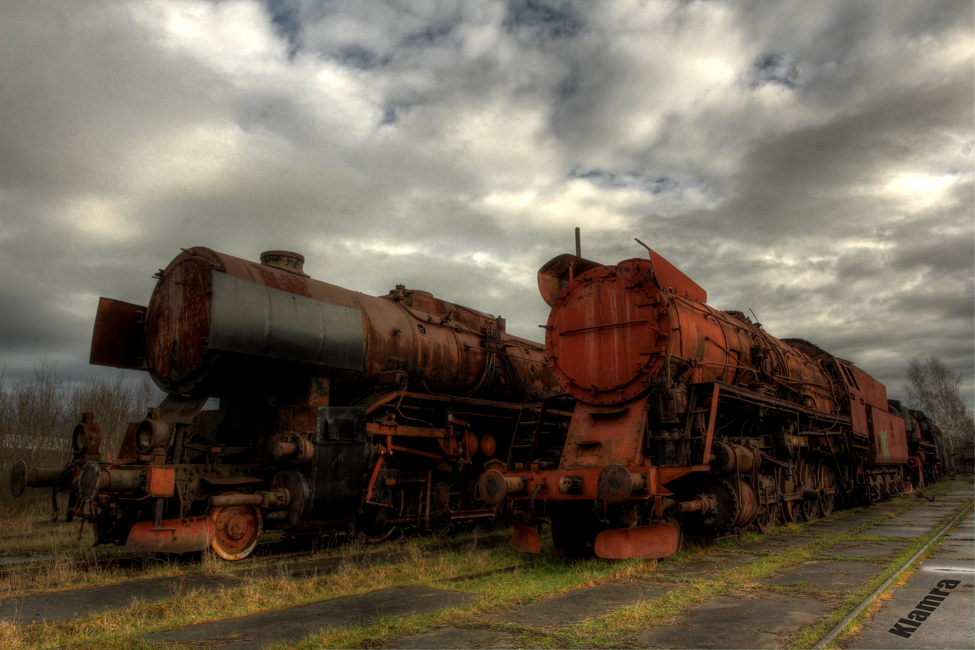 Abandoned Poland Urbex Train Railway Rust Steam Locomotive Locomotive Clouds 4000x2667