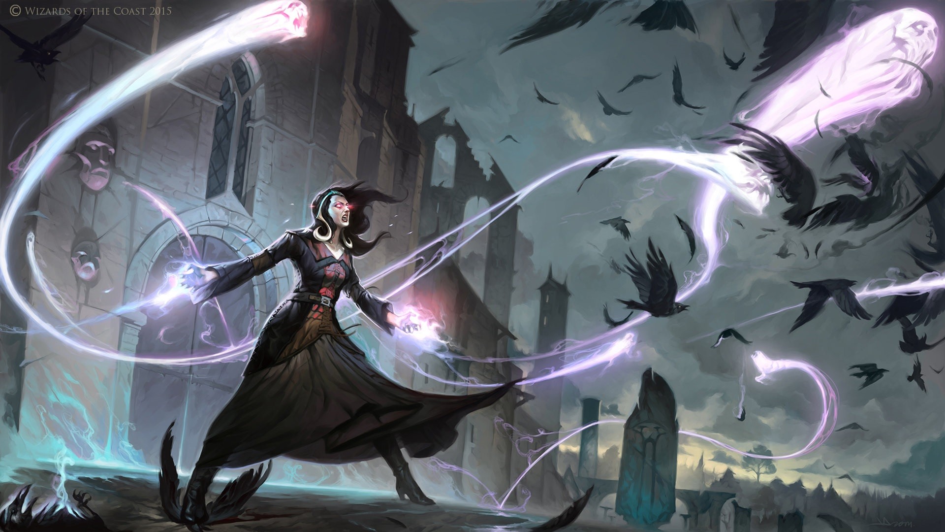 Magic The Gathering Fantasy Art Wizard Crow Raven Liliana Vess 1920x1080