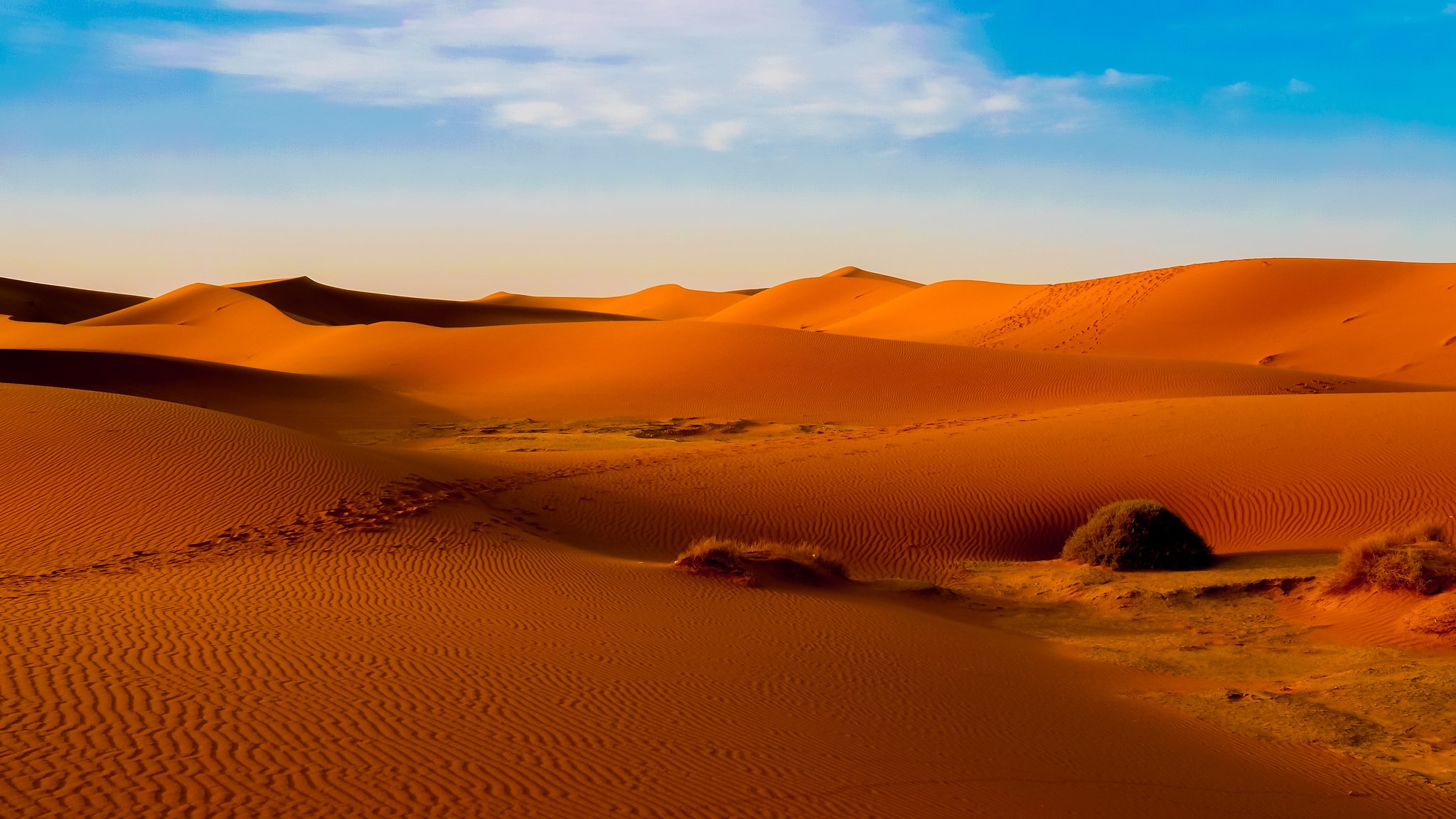 Desert Nature Landscape Dunes Sand Sahara Morocco Orange 2048x1152