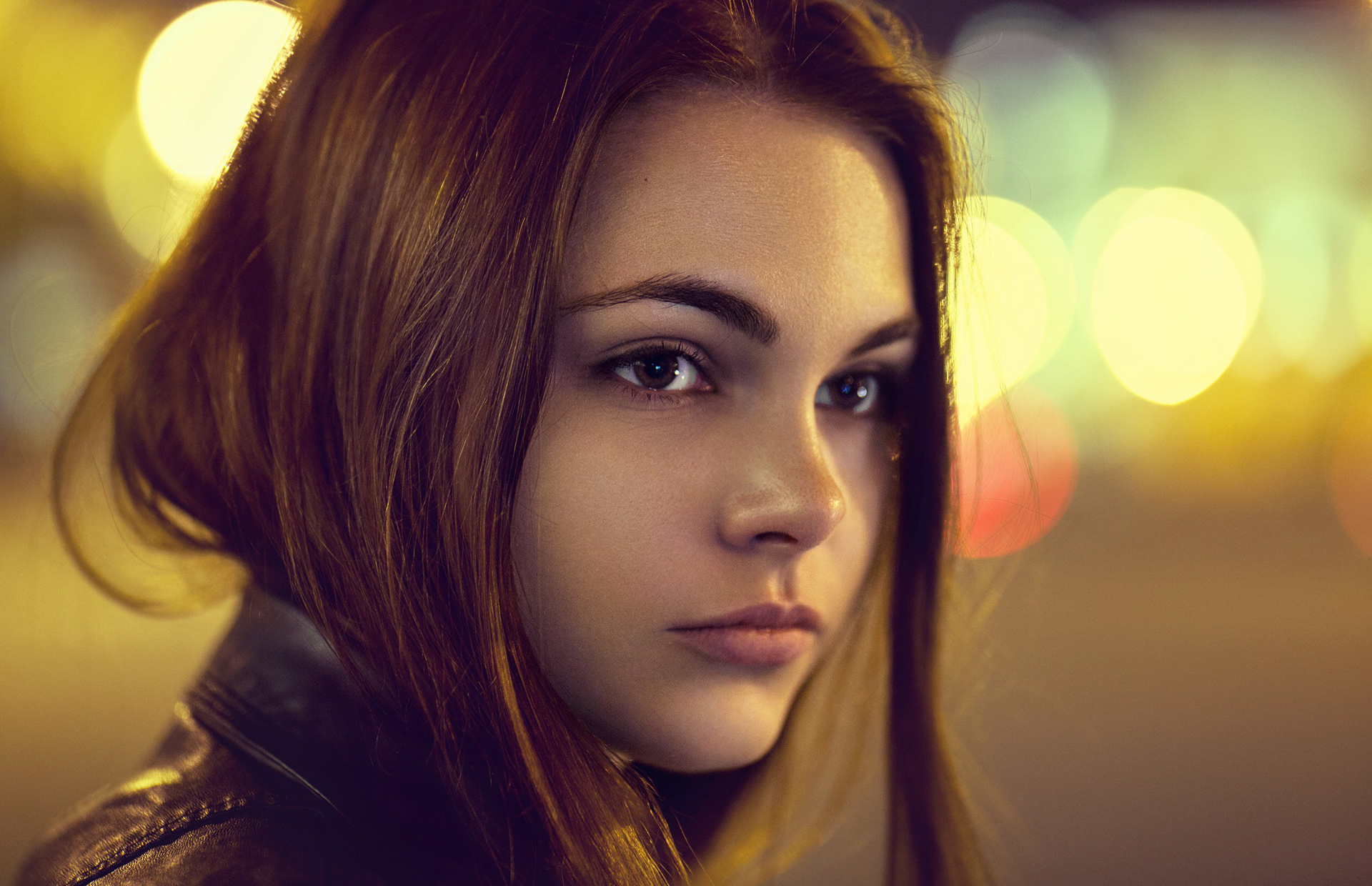 Women Model Brunette Looking Into The Distance Brown Eyes Leather Jackets Portrait Depth Of Field Pi 1920x1240