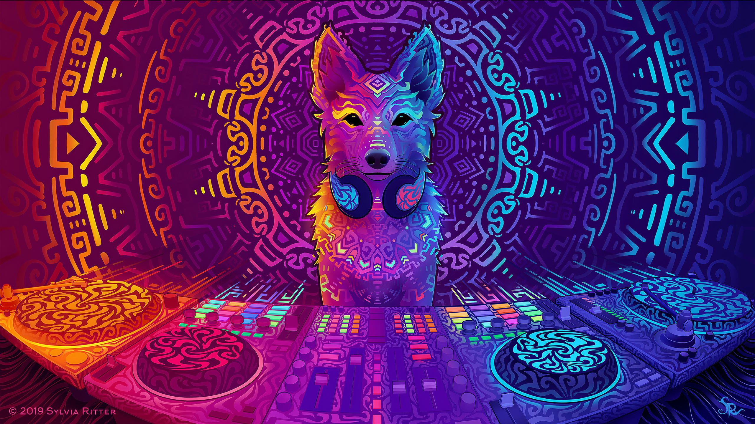 Psychedelic Abstract Colorful Headphones Music Player Sound Mixers Technology Music Digital Art Ubun 2560x1440